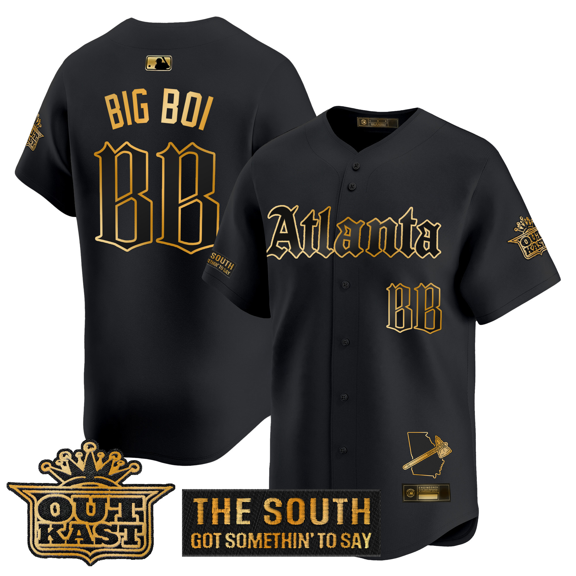 Big Boi Men's Atlanta Braves 'Gothic South x Outkast Edition' Gold Vapor Premier Limited Black Gold Jersey - All Stitched