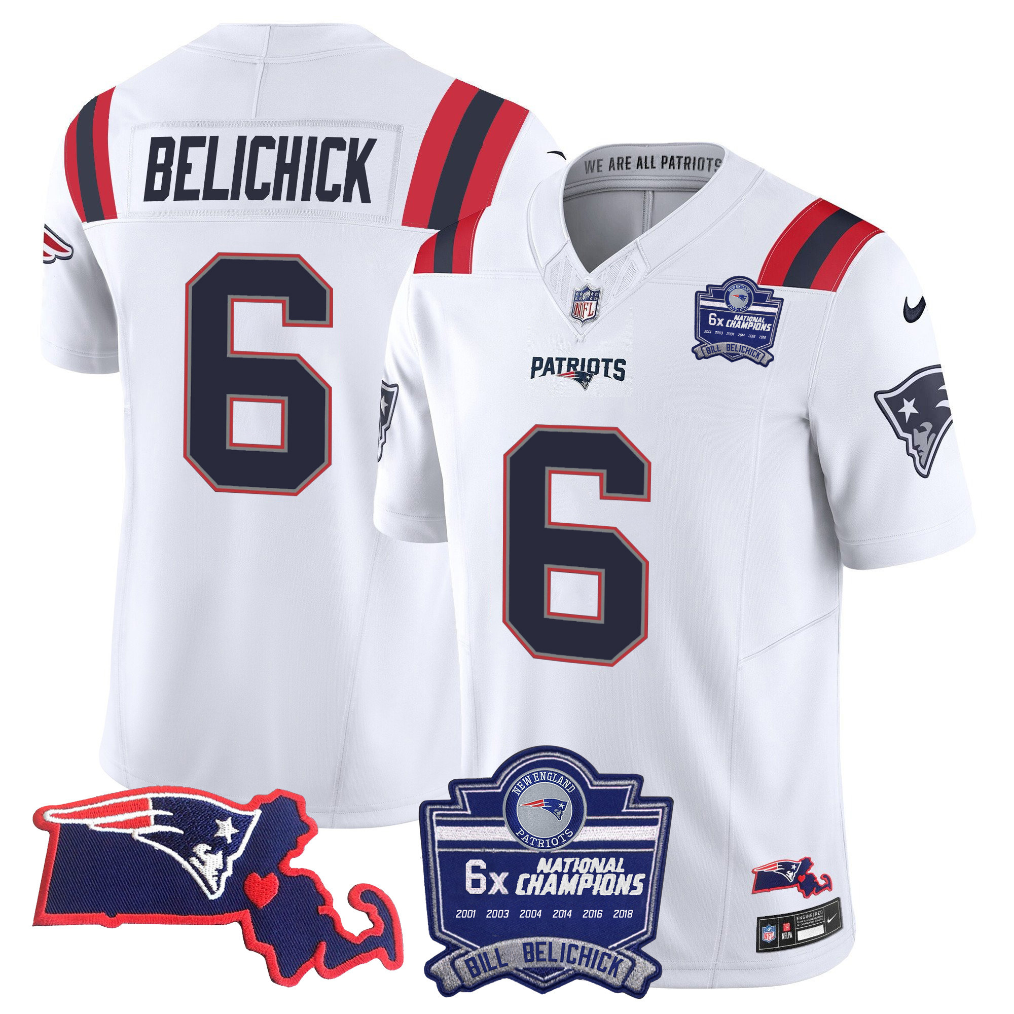 Bill Belichick Men's New England Patriots Bill Belichick 6x Champions Patch Vapor White Jersey - All Stitched