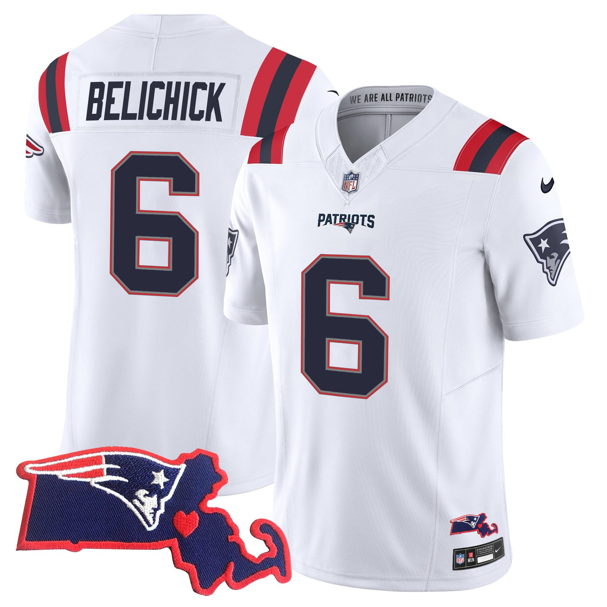 Bill Belichick Men's New England Patriots Bill Belichick 6x Champions Vapor White Jersey - All Stitched