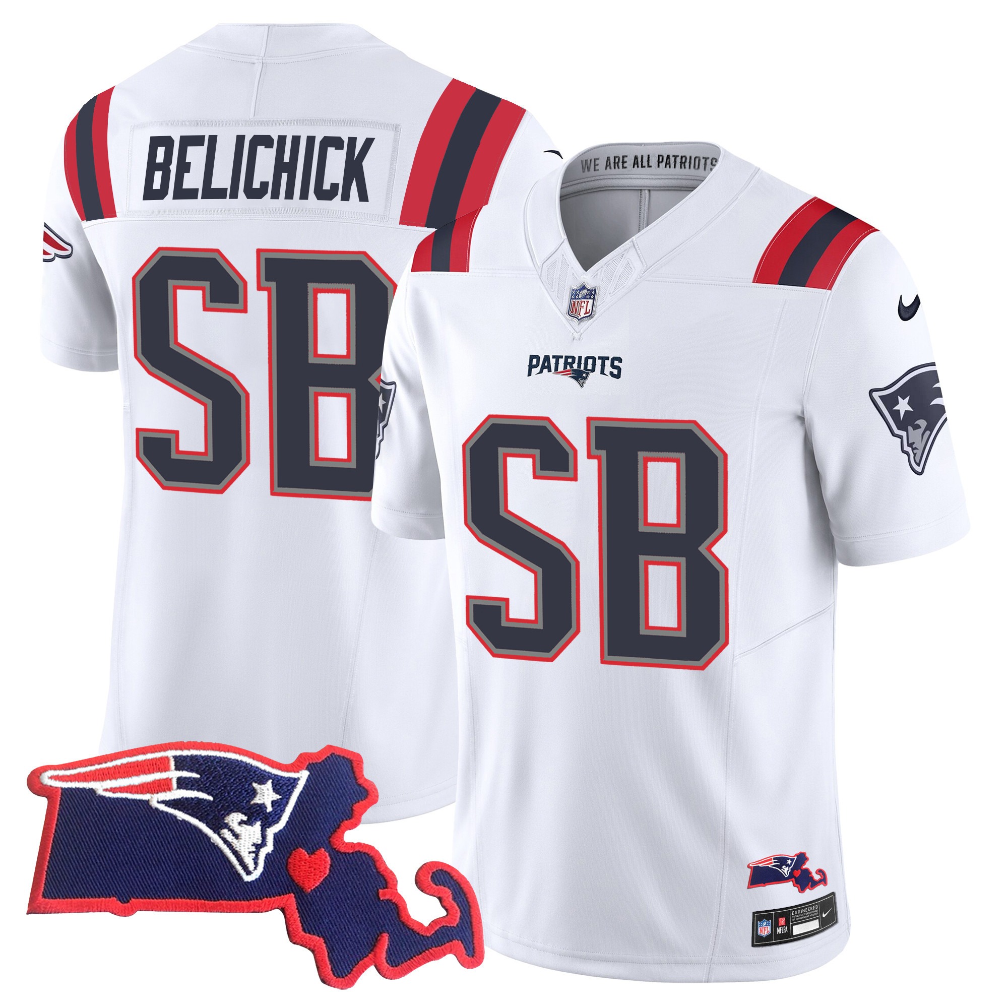Bill Belichick Men's New England Patriots Bill Belichick "SB 36, 38, 39, 49, 51 Champions" Vapor White Jersey - All Stitched