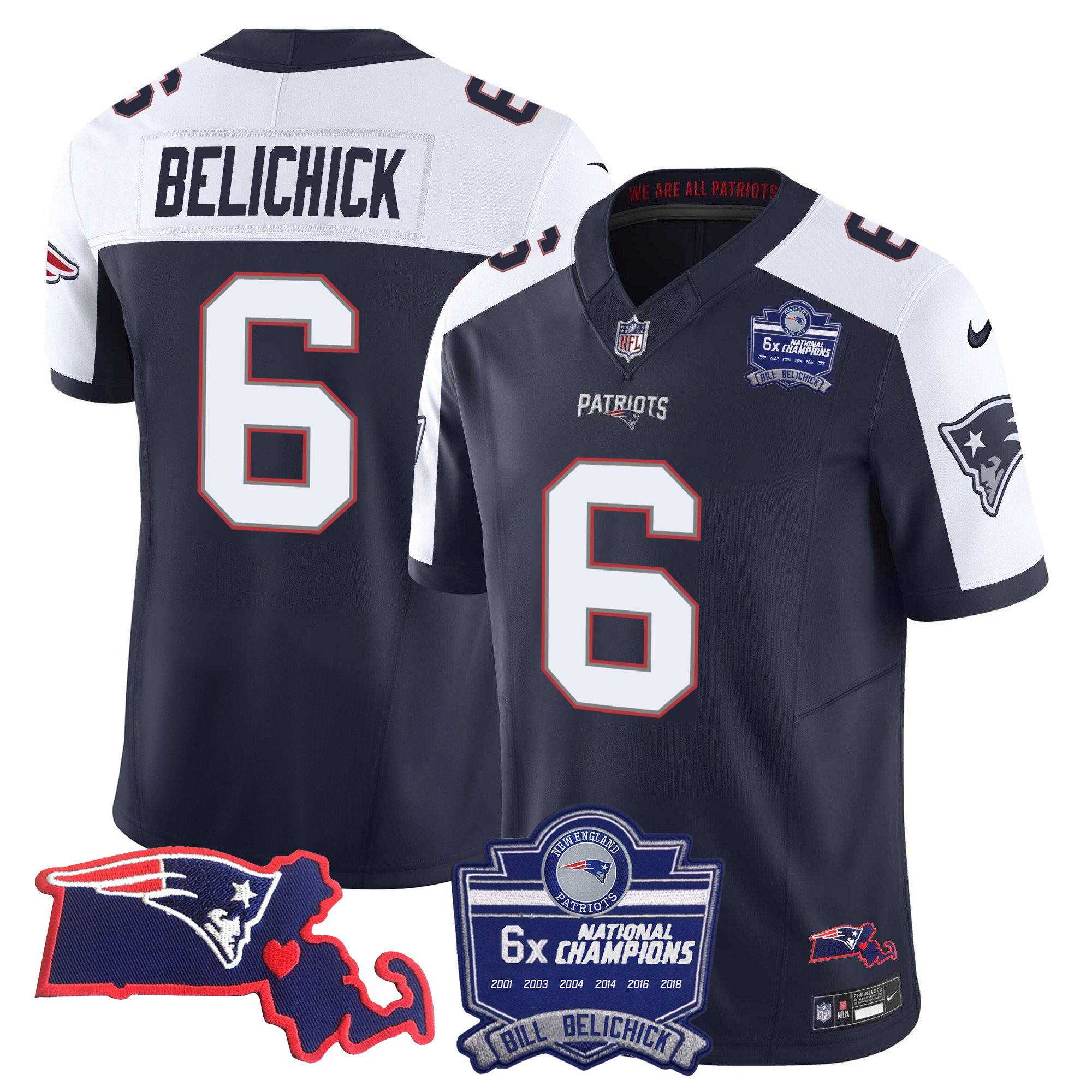 Bill Belichick Women's New England Patriots Bill Belichick 6x Champions Patch Vapor Alternate Jersey - All Stitched