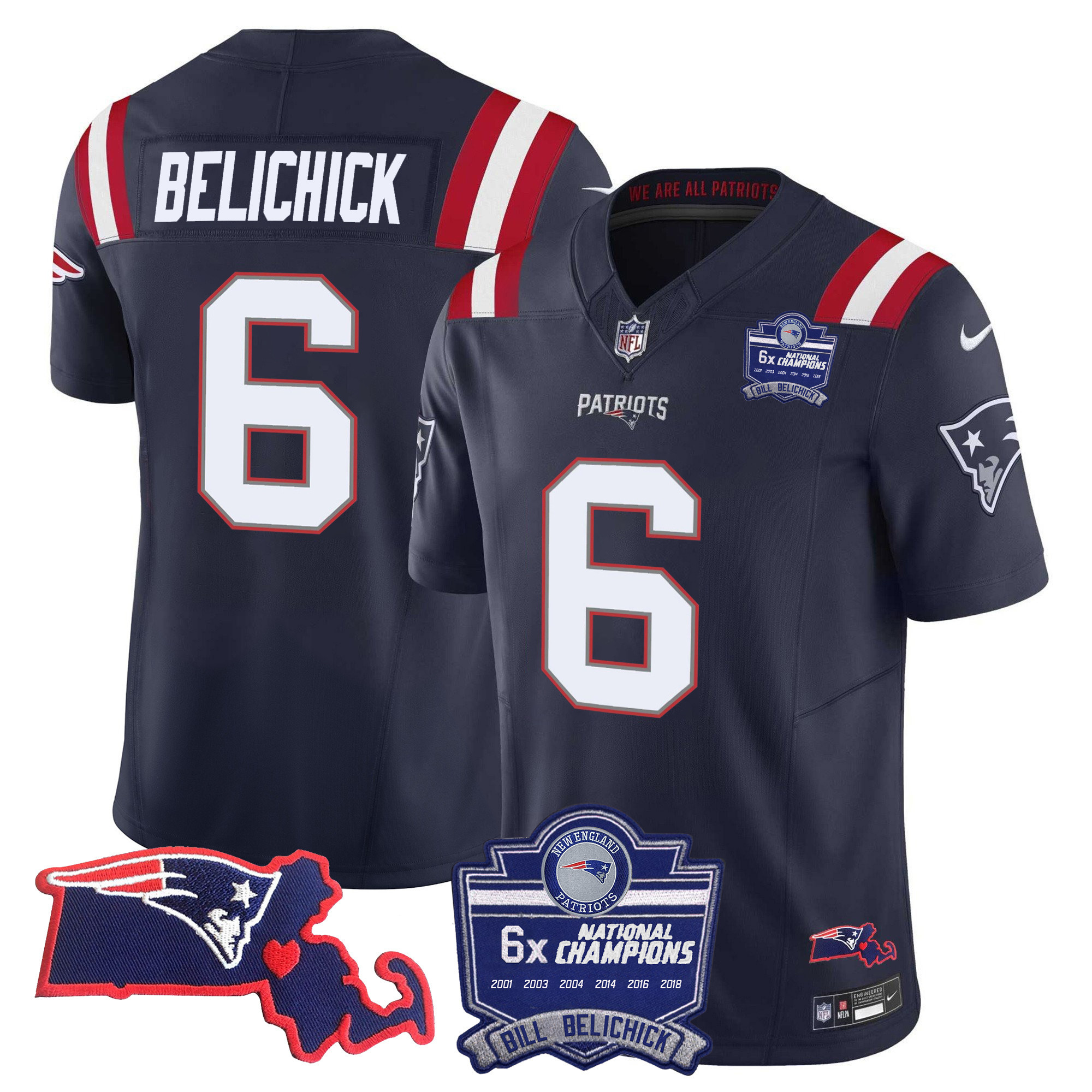 Bill Belichick Women's New England Patriots Bill Belichick 6x Champions Patch Vapor Navy Jersey - All Stitched