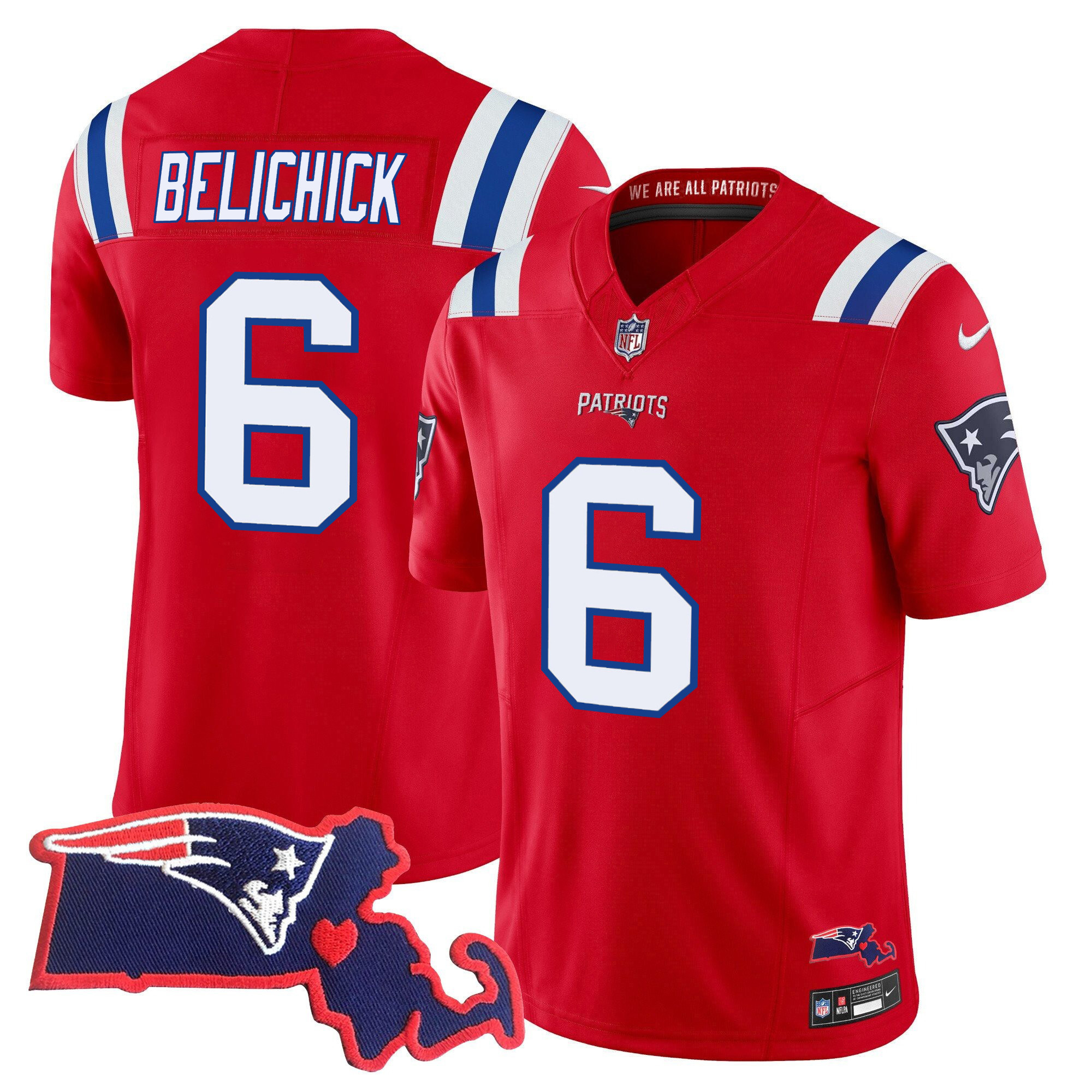 Bill Belichick Women's New England Patriots Bill Belichick 6x Champions Vapor Red Jersey - All Stitched