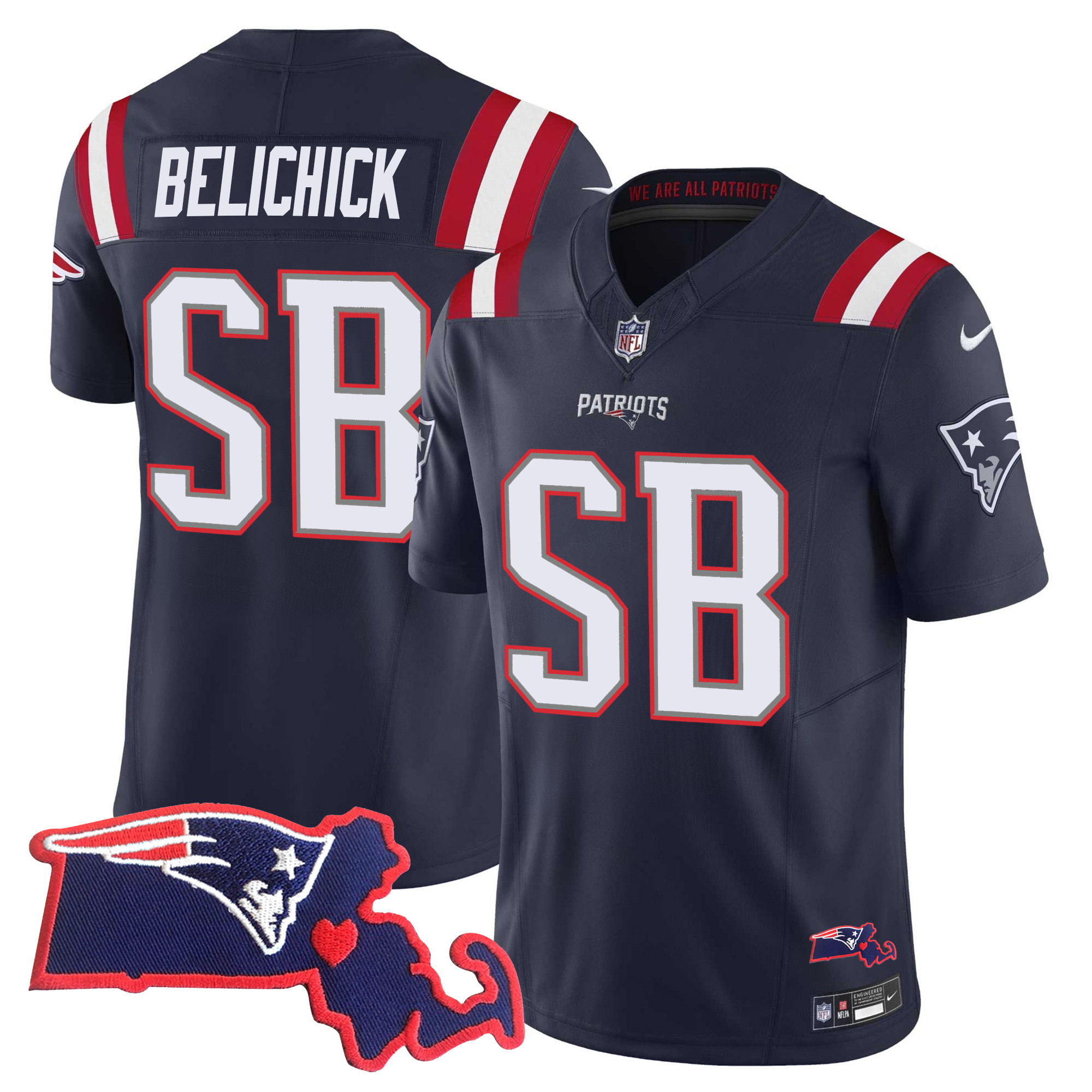 Bill Belichick Women's New England Patriots Bill Belichick "SB 36, 38, 39, 49, 51 Champions" Vapor Navy Jersey - All Stitched