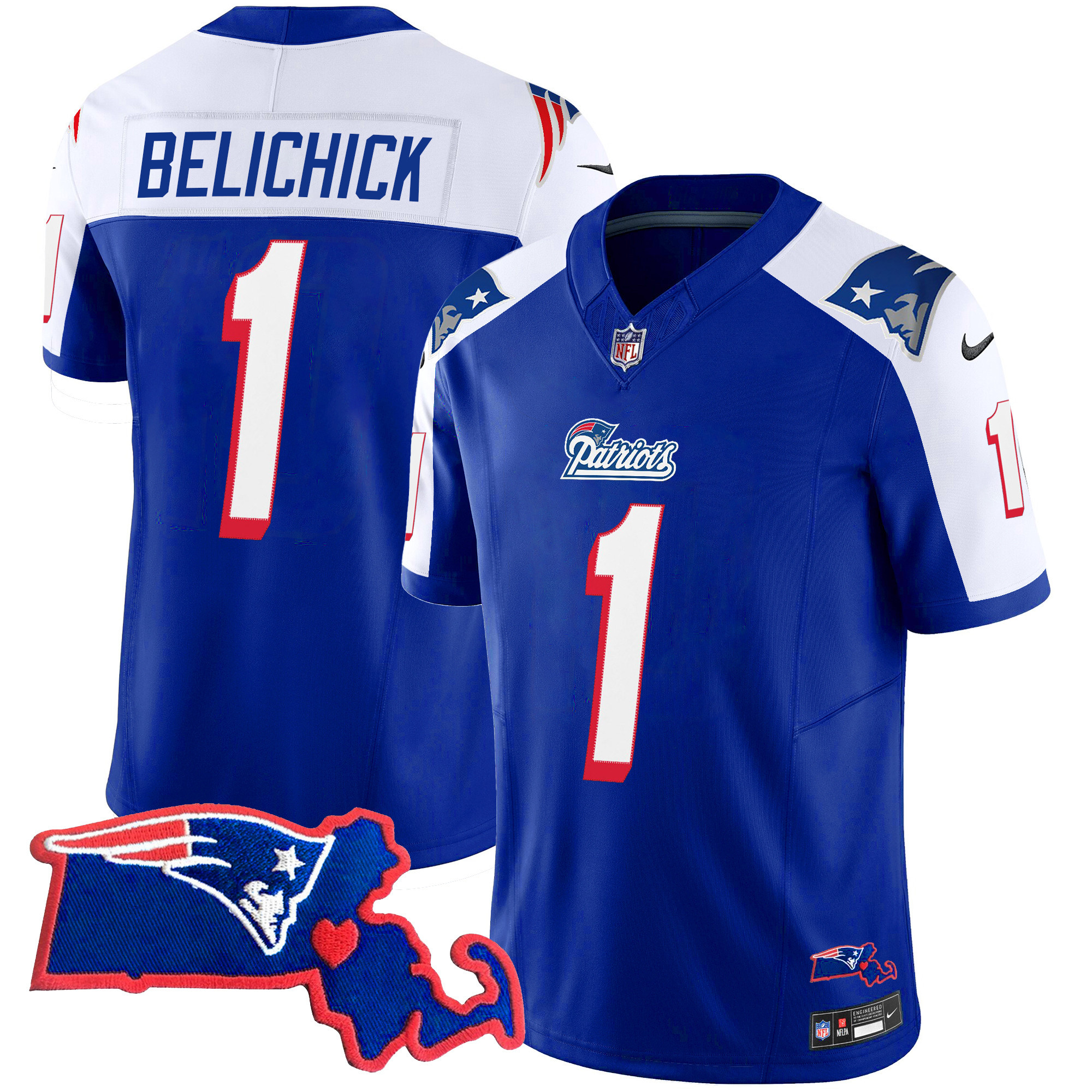 Bill Belichick Women's New England Patriots Massachusetts Patch Vapor 1996 Alternate Jersey - All Stitched