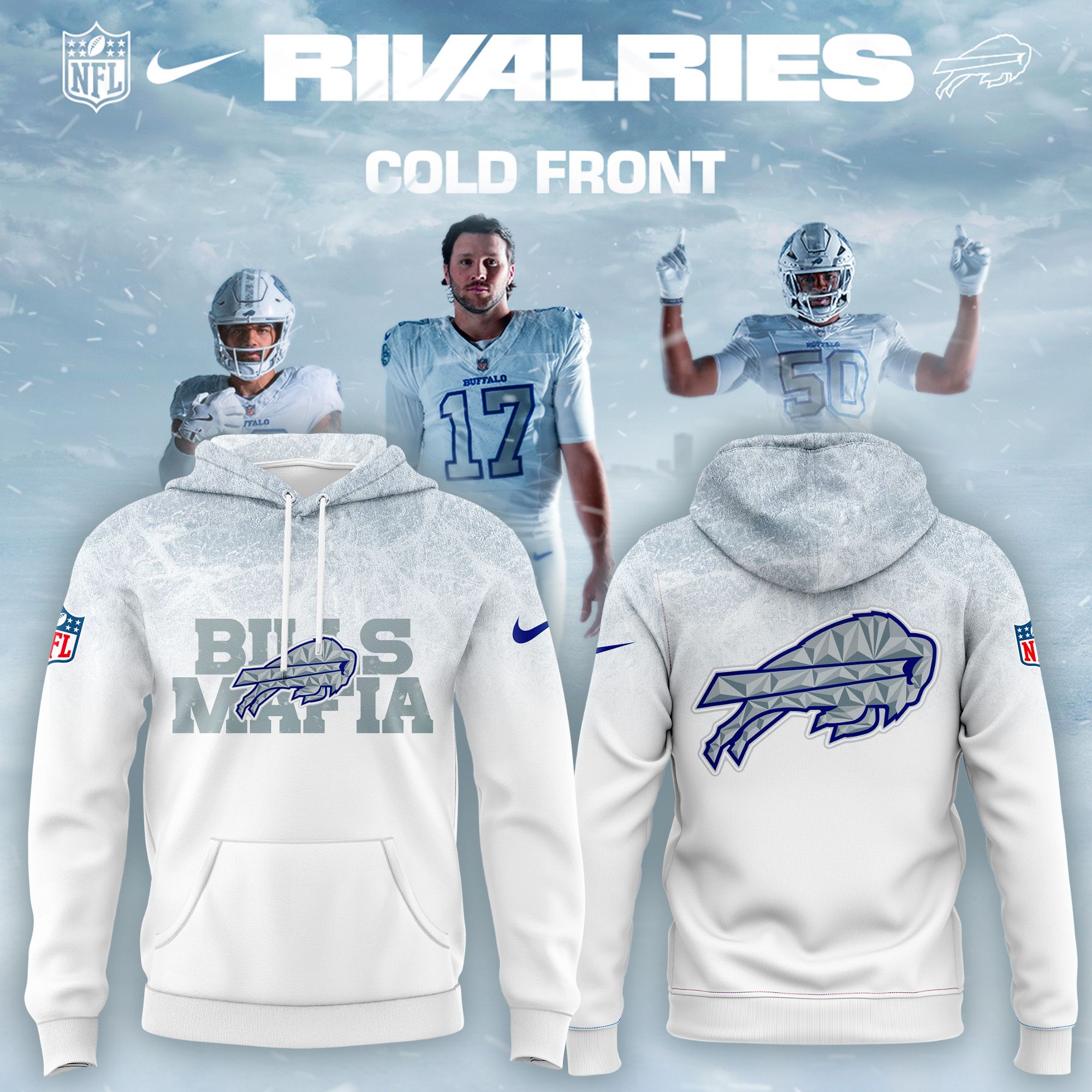Bills Mafia NFL White Cold Front Warm Hoodie