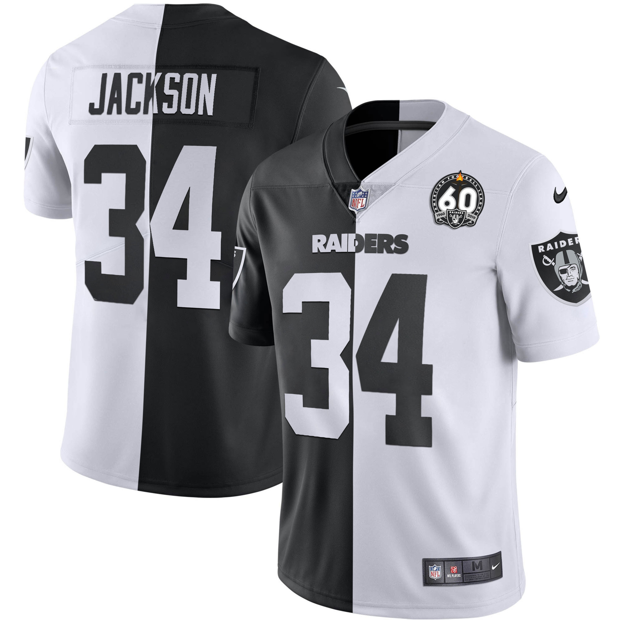 Bo Jackson Men's Las Vegas Raiders 60th Season Patch Gold & Split - All Stitched Split Jersey - All Stitched