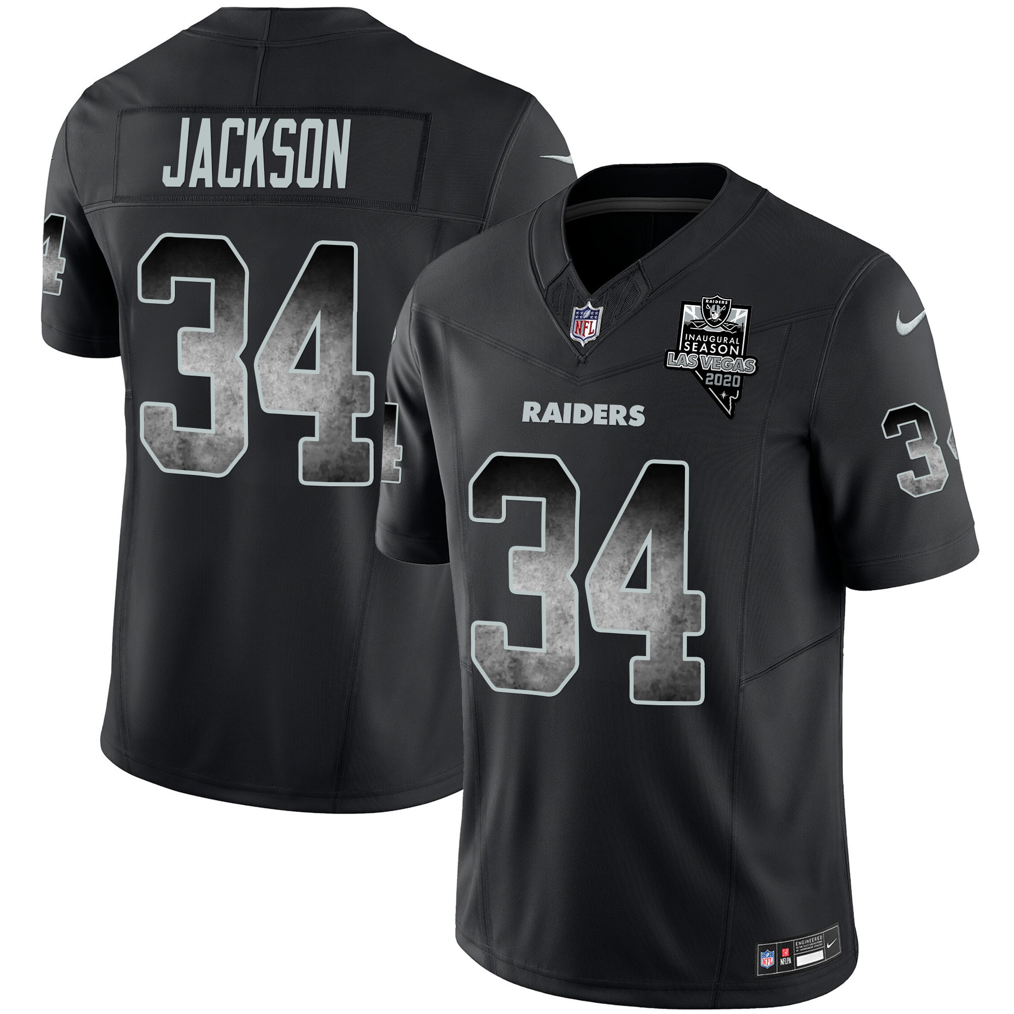 Bo Jackson Men's Las Vegas Raiders Arch Smoke Vapor Black Jersey - All Stitched