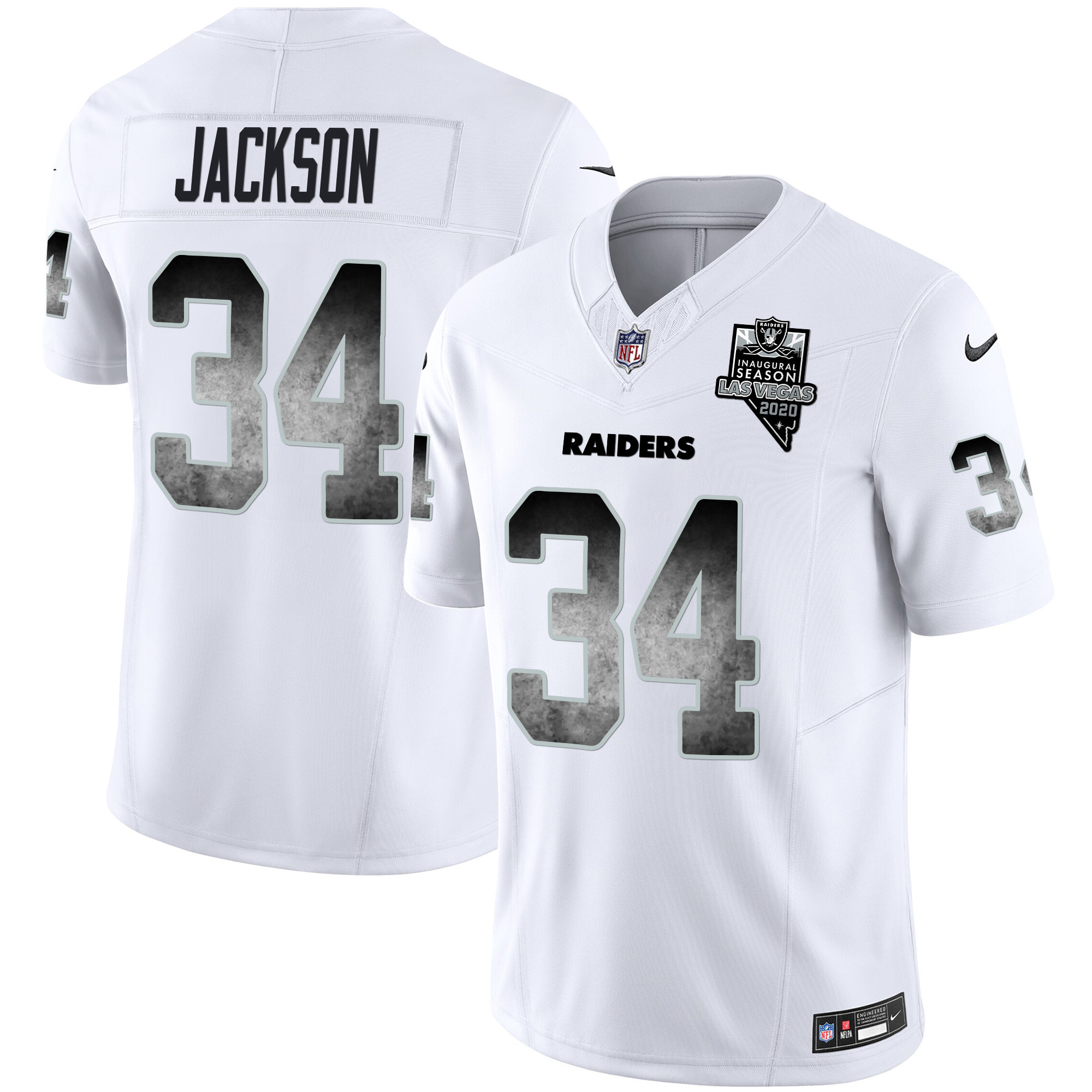 Bo Jackson Men's Las Vegas Raiders Arch Smoke Vapor White Jersey - All Stitched