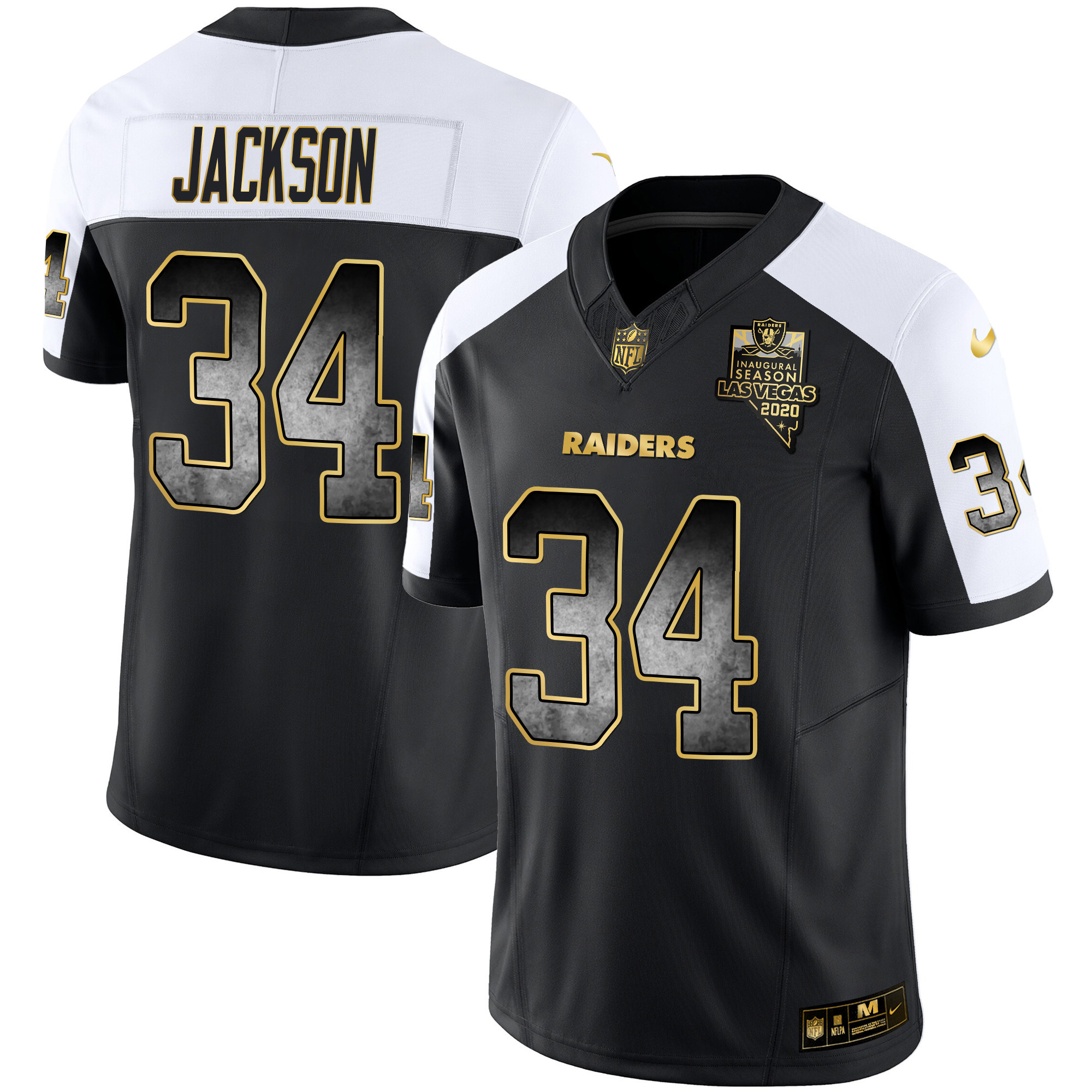 Bo Jackson Men's Las Vegas Raiders Gold Arch Smoke Vapor Alternate Jersey - All Stitched