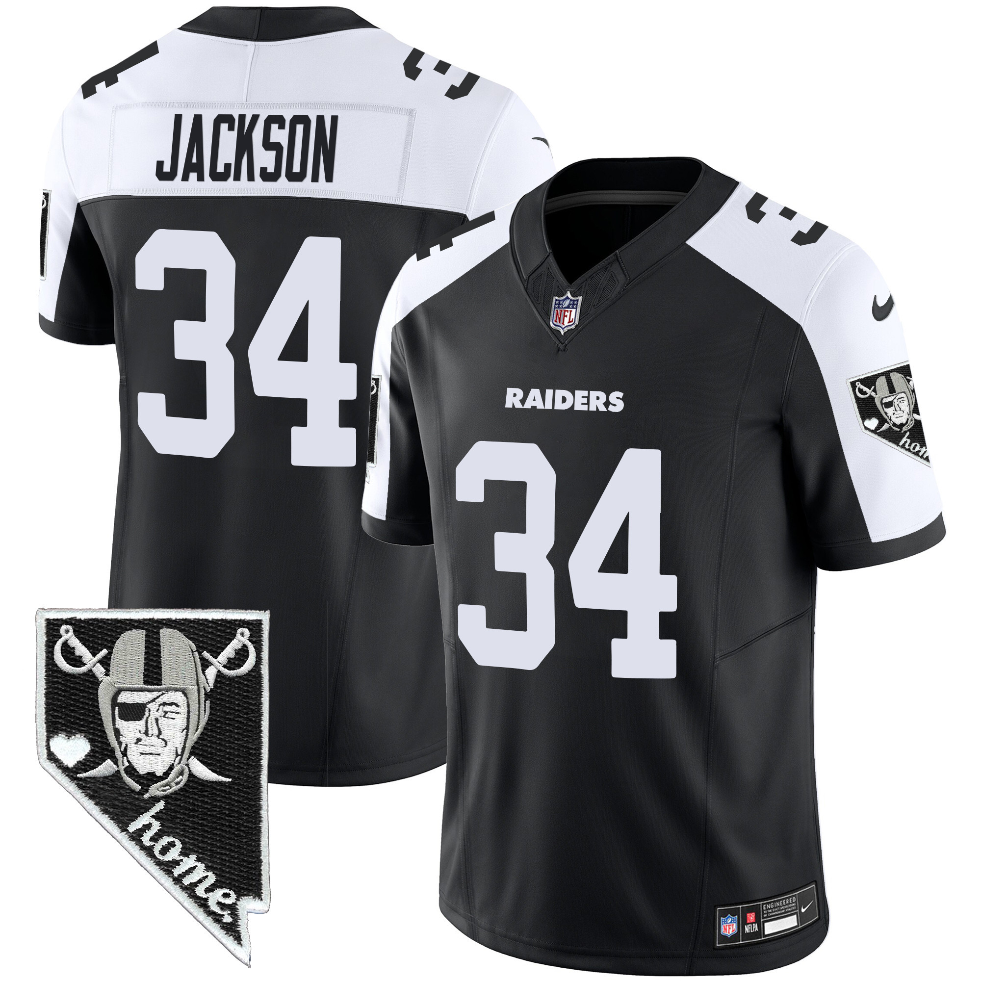 Bo Jackson Men's Las Vegas Raiders Nevada Home Patch Vapor Black Alternate Jersey - All Stitched