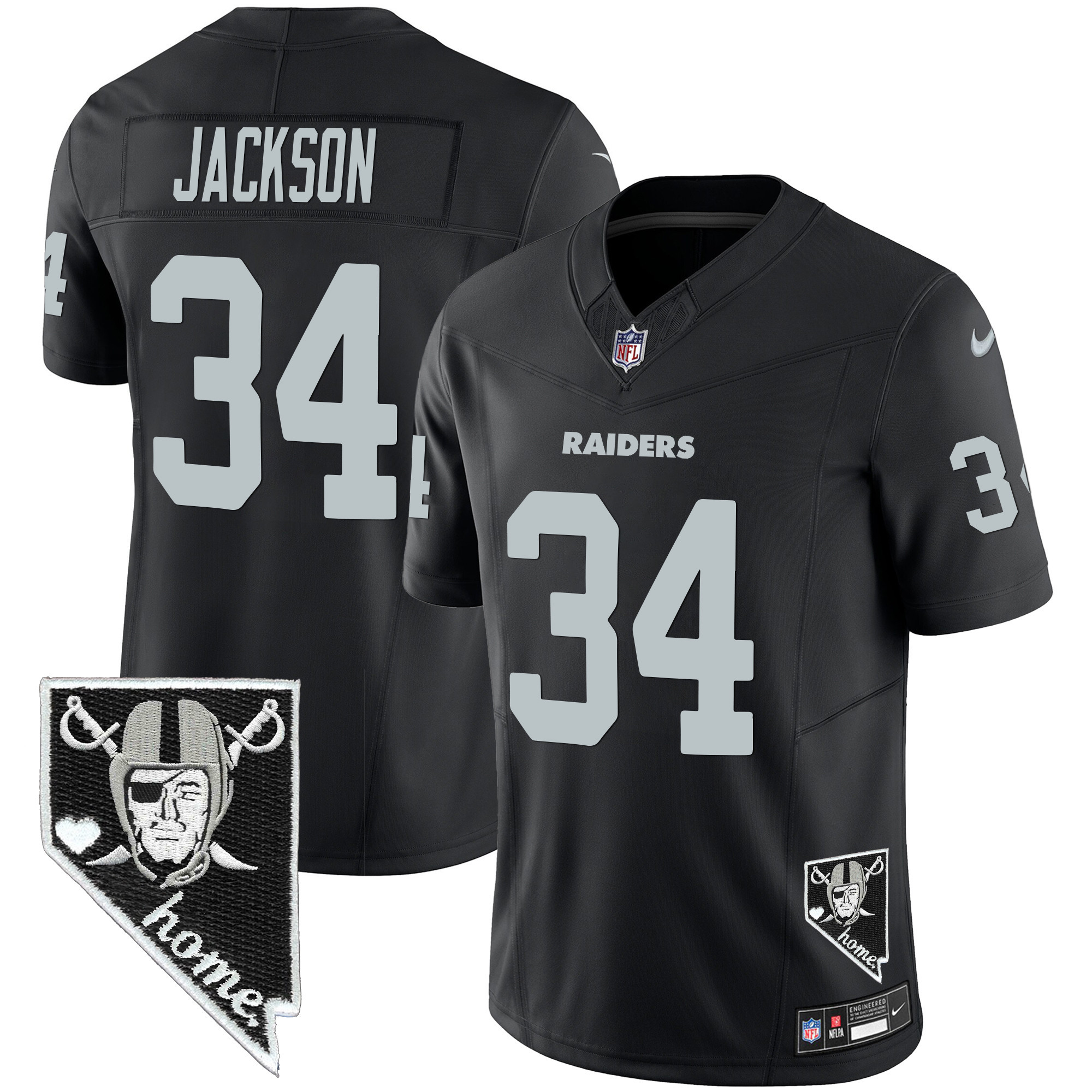 Bo Jackson Men's Las Vegas Raiders Nevada Home Patch Vapor Black Jersey - All Stitched