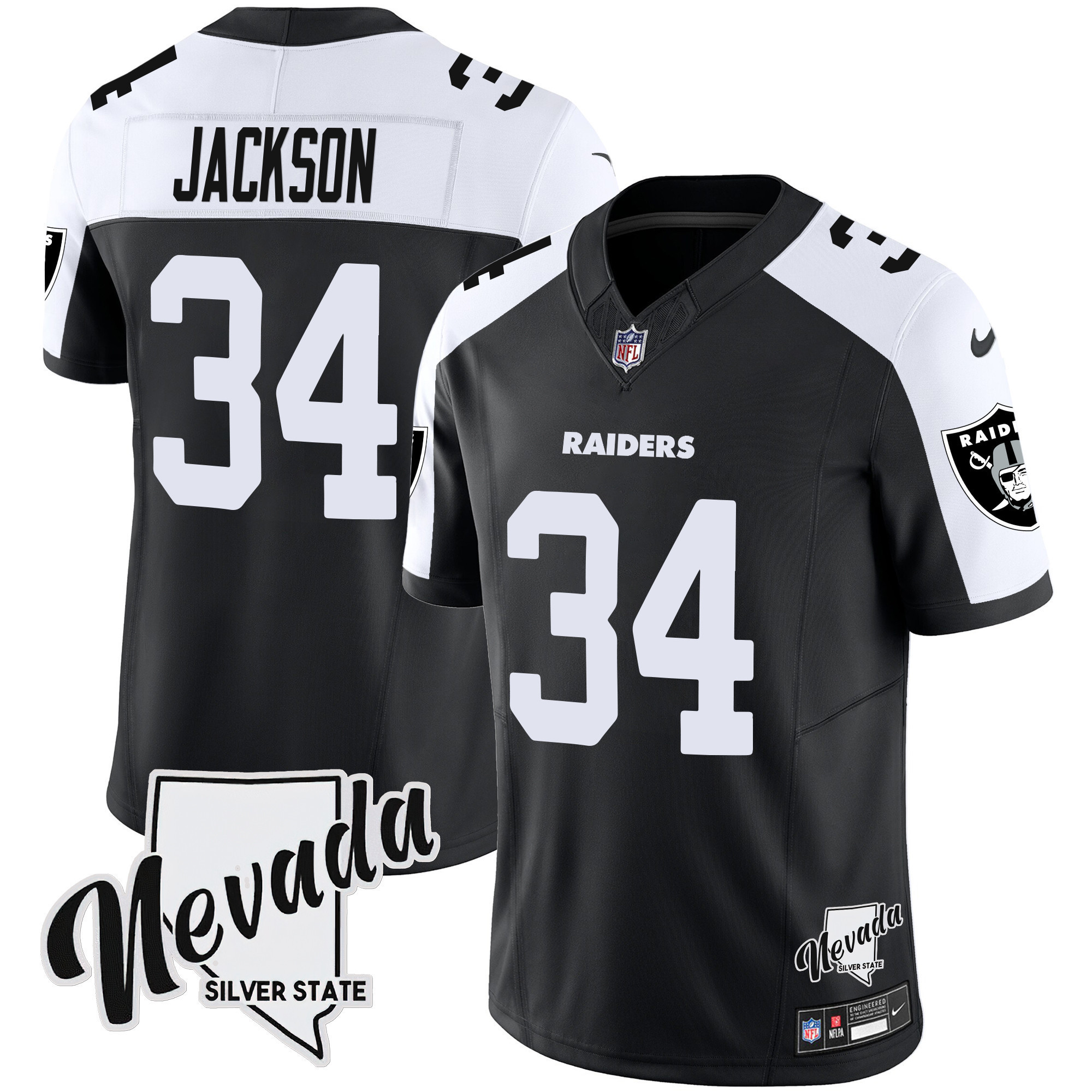 Bo Jackson Men's Las Vegas Raiders Nevada Silver State Patch Vapor Black Alternate Jersey - All Stitched
