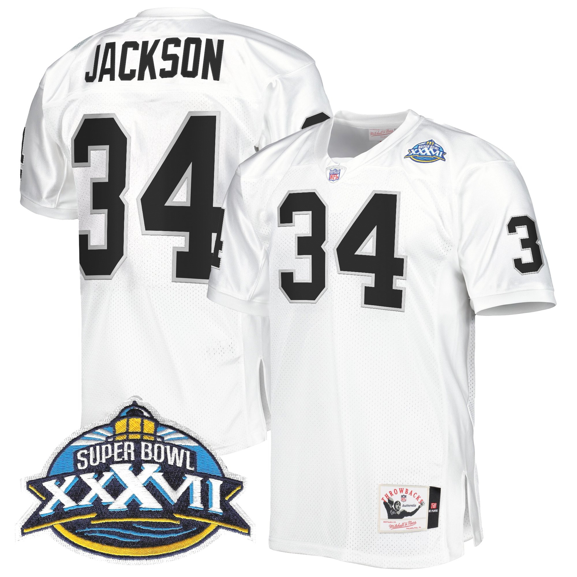 Bo Jackson Men's Las Vegas Raiders Throwback Player White Jersey - All Stitched