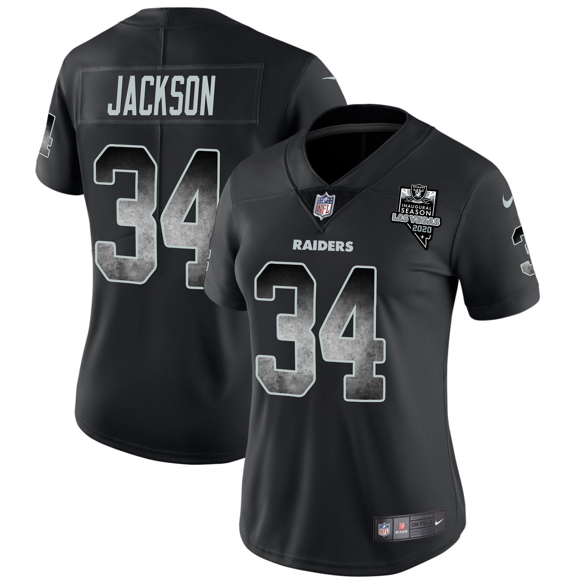 Bo Jackson Women's Las Vegas Raiders Arch Smoke Vapor Black Jersey - All Stitched