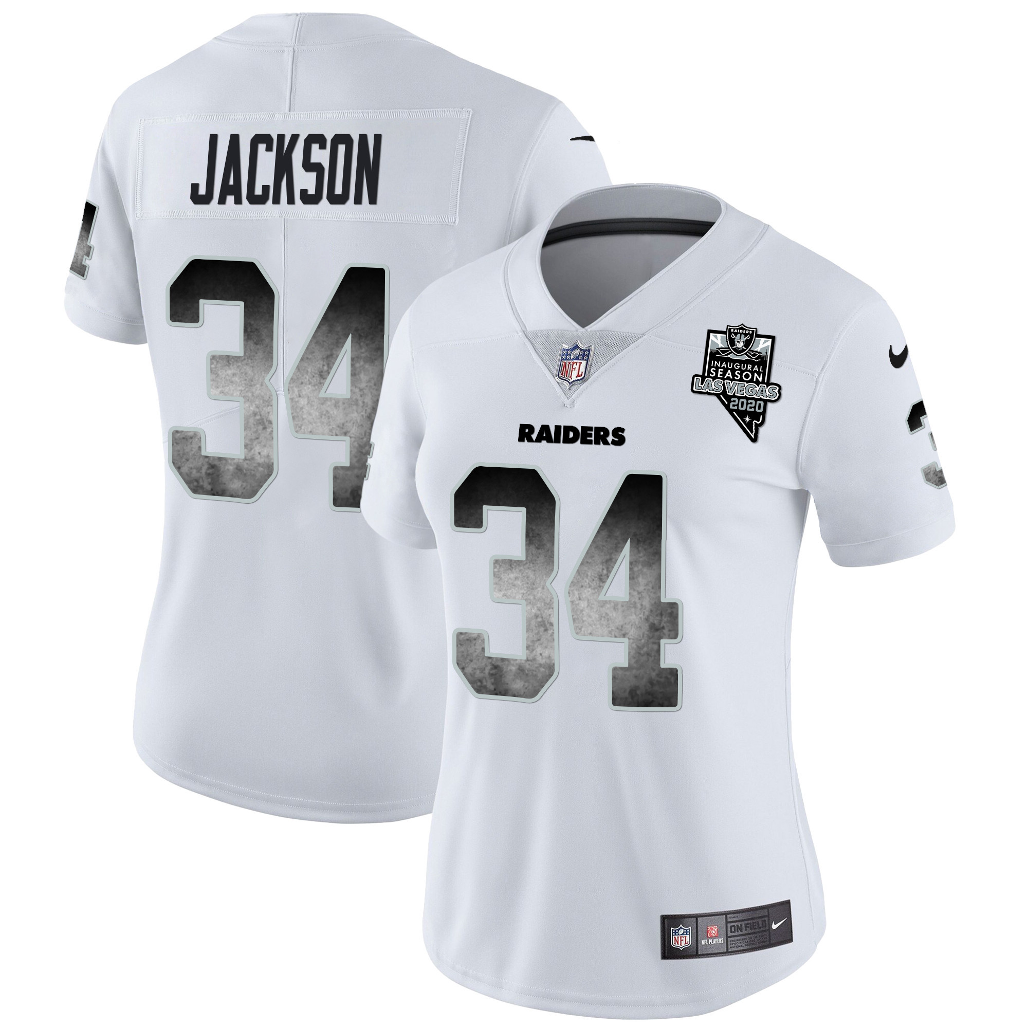 Bo Jackson Women's Las Vegas Raiders Arch Smoke Vapor White Jersey - All Stitched