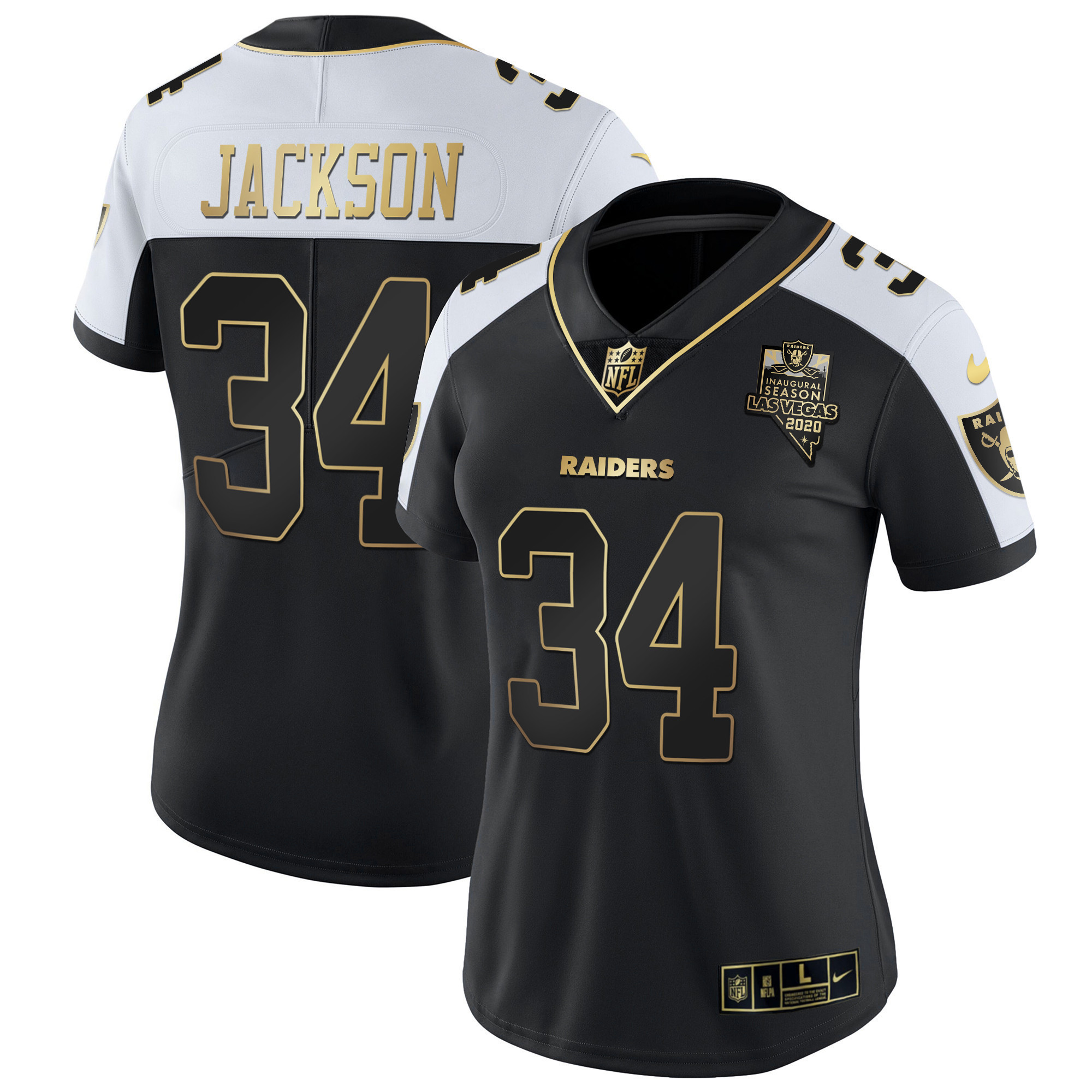 Bo Jackson Women's Las Vegas Raiders Inaugural Season Patch Gold & Split - All Stitched Alternate Jersey - All Stitched