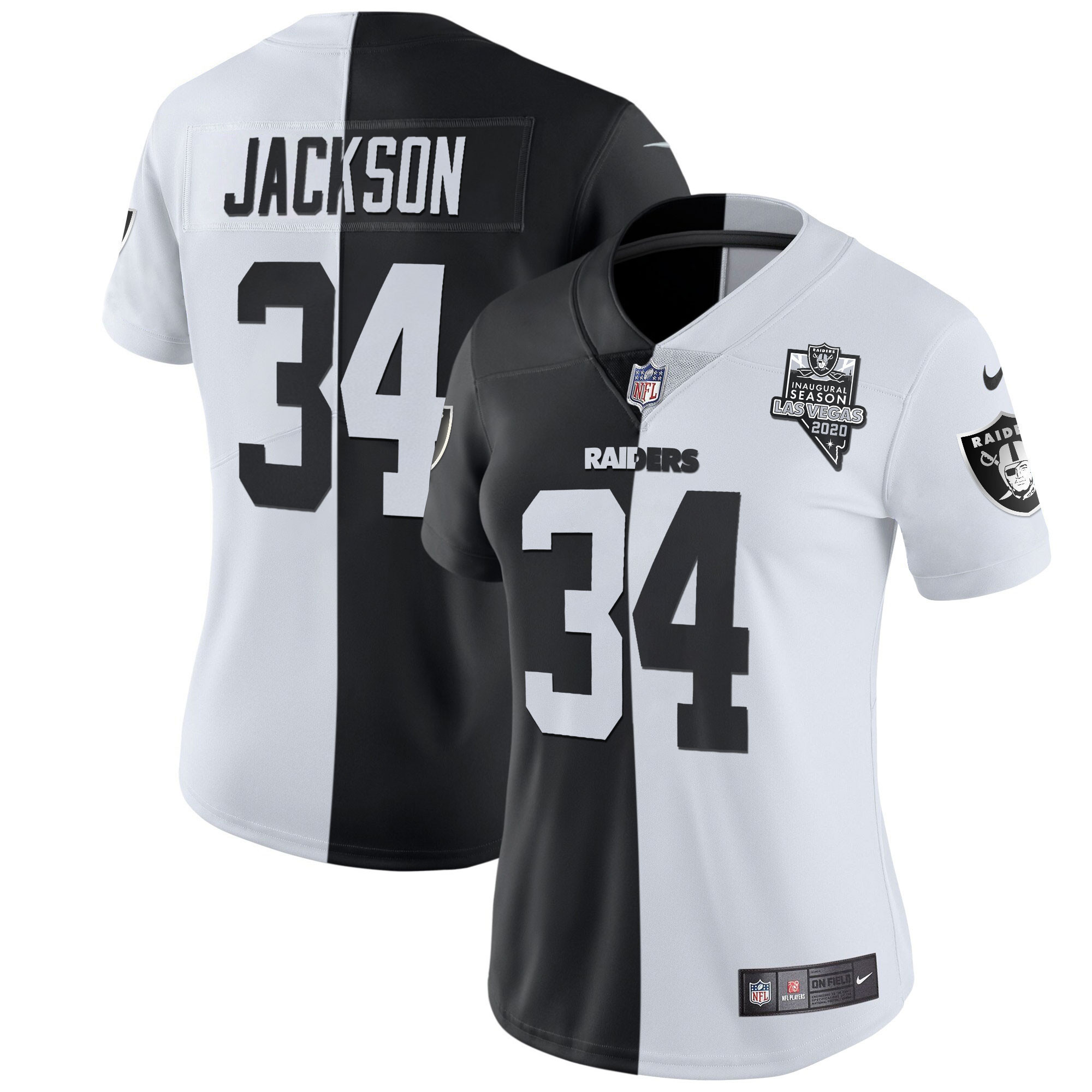 Bo Jackson Women's Las Vegas Raiders Inaugural Season Patch Gold & Split - All Stitched Split Jersey - All Stitched