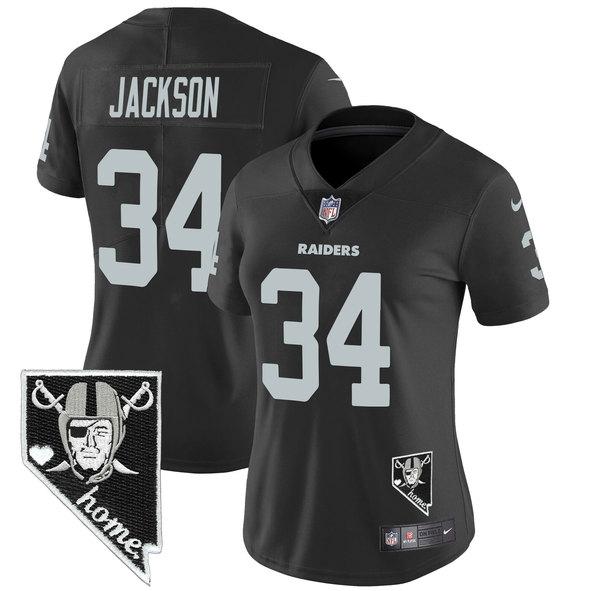 Bo Jackson Women's Las Vegas Raiders Nevada Home Patch Vapor Black Jersey - All Stitched