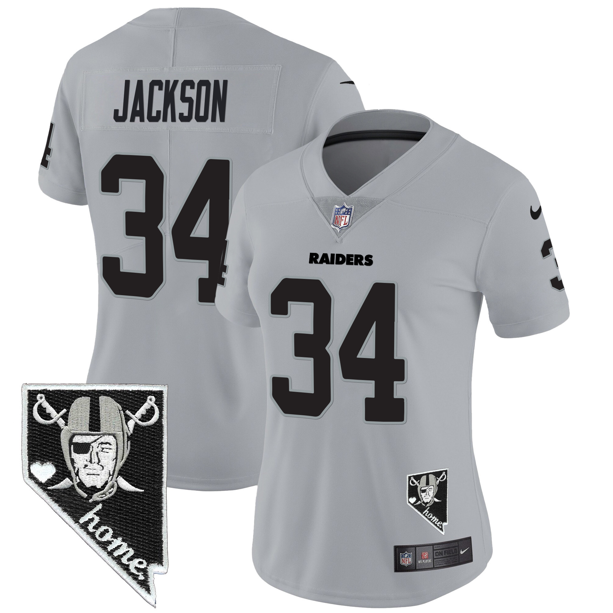 Bo Jackson Women's Las Vegas Raiders Nevada Home Patch Vapor Gray Jersey - All Stitched