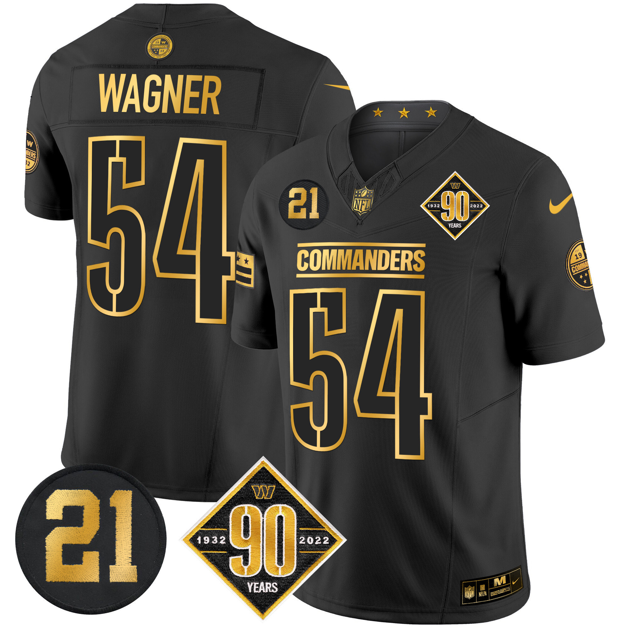 Bobby Wagner Men's Washington Commanders 90th & Sean Taylor Patch Gold Vapor Limited Black Gold Jersey - All Stitched