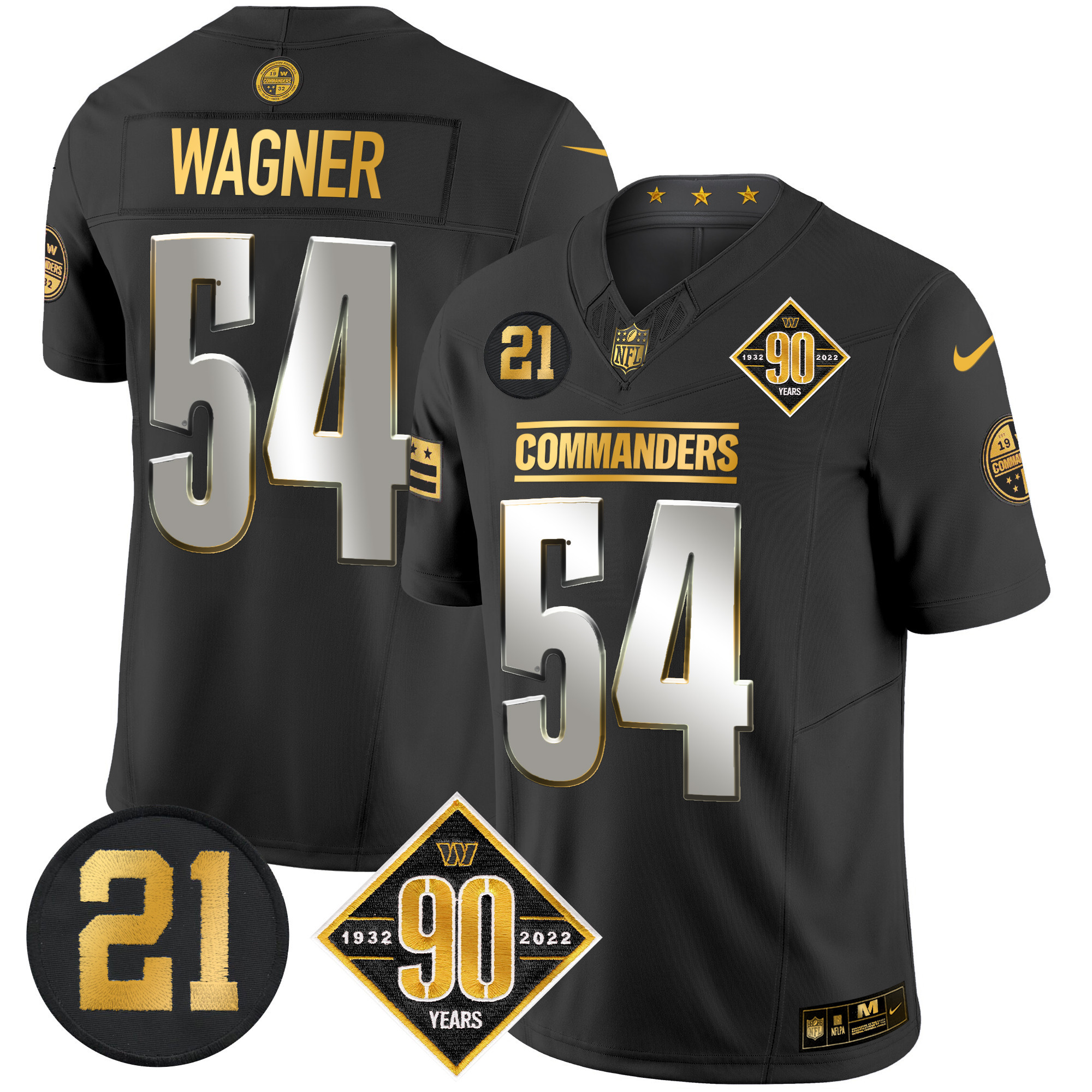 Bobby Wagner Men's Washington Commanders 90th & Sean Taylor Patch Gold Vapor Limited Black Limited Jersey - All Stitched