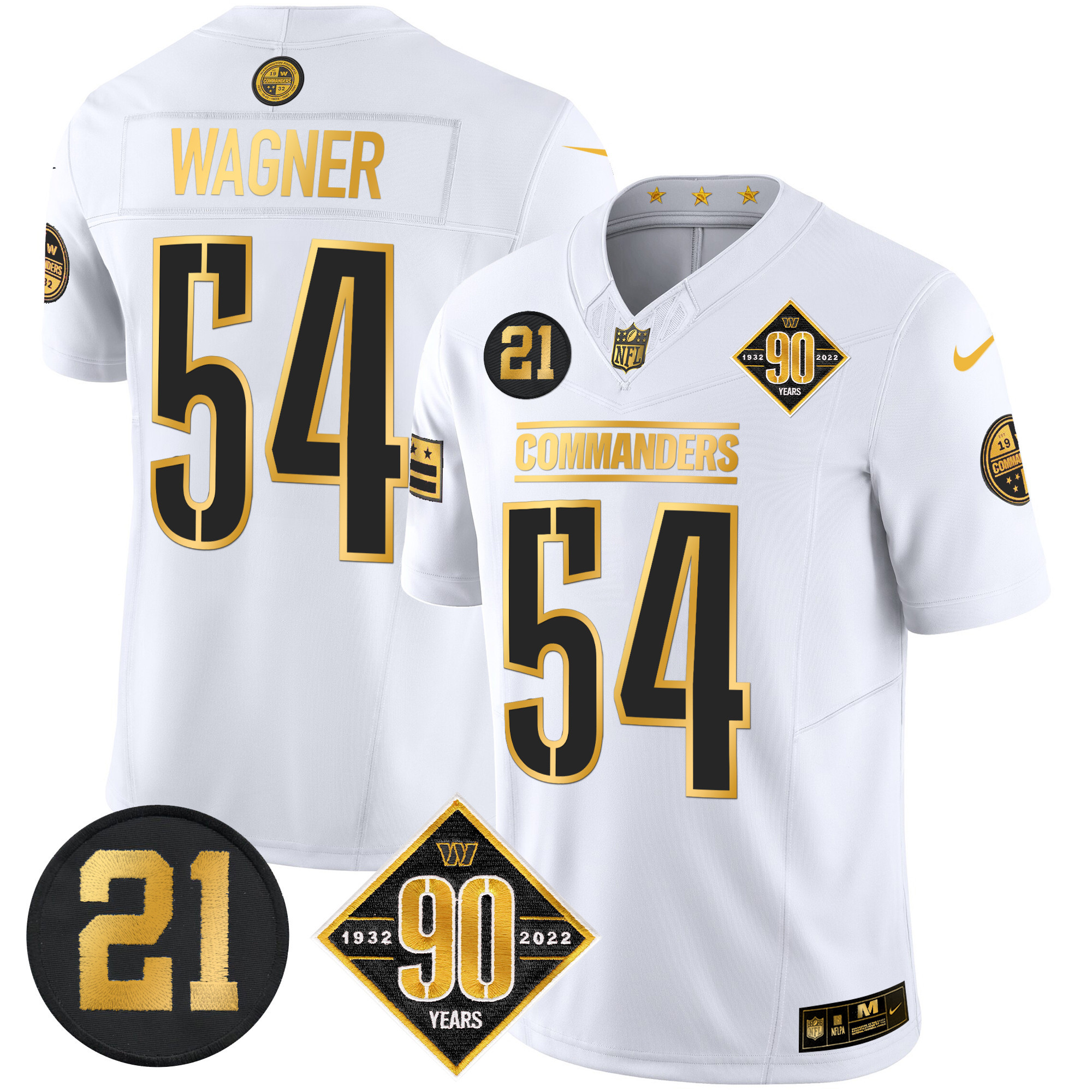 Bobby Wagner Men's Washington Commanders 90th & Sean Taylor Patch Gold Vapor Limited White Gold Jersey - All Stitched
