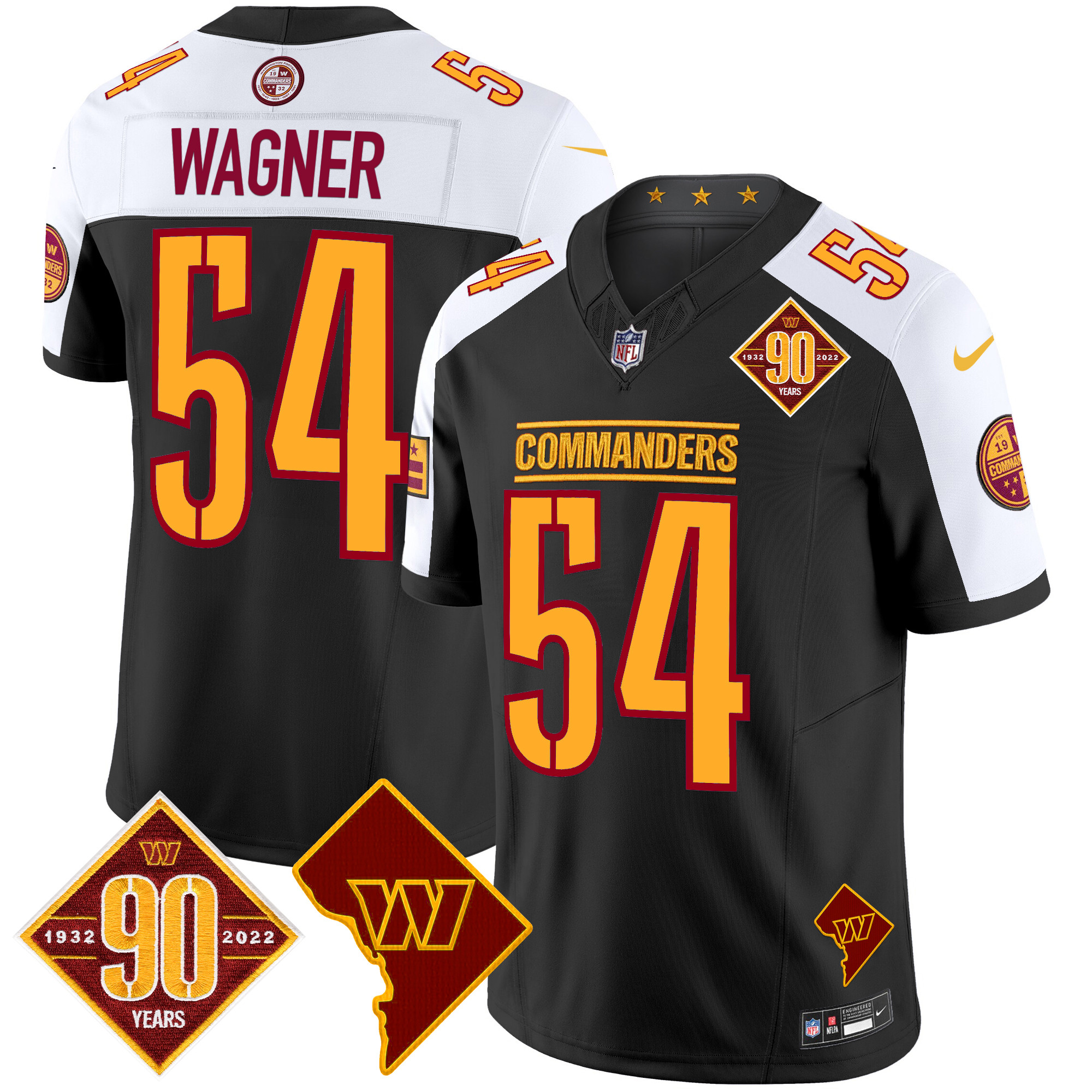 Bobby Wagner Men's Washington Commanders 90th Anniversary & Home Patch Vapor Limited Black Alternate Jersey - All Stitched