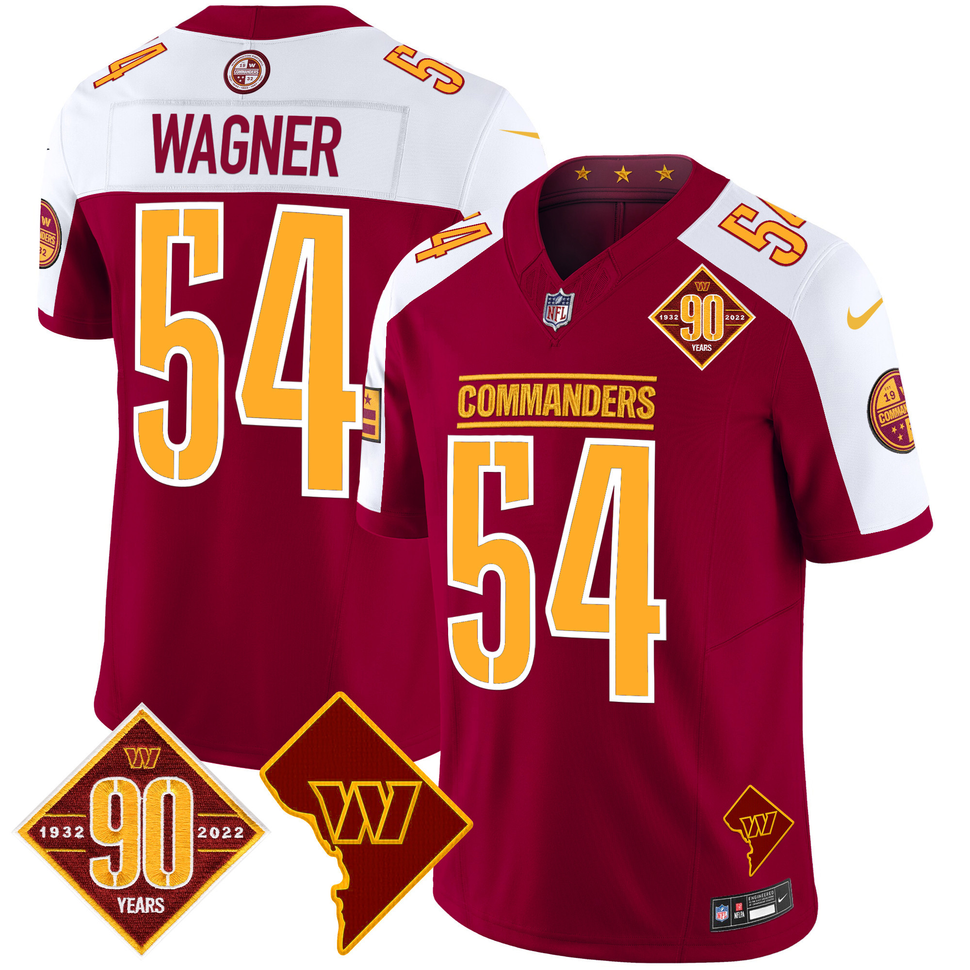 Bobby Wagner Men's Washington Commanders 90th Anniversary & Home Patch Vapor Limited Burgundy Alternate Jersey - All Stitched