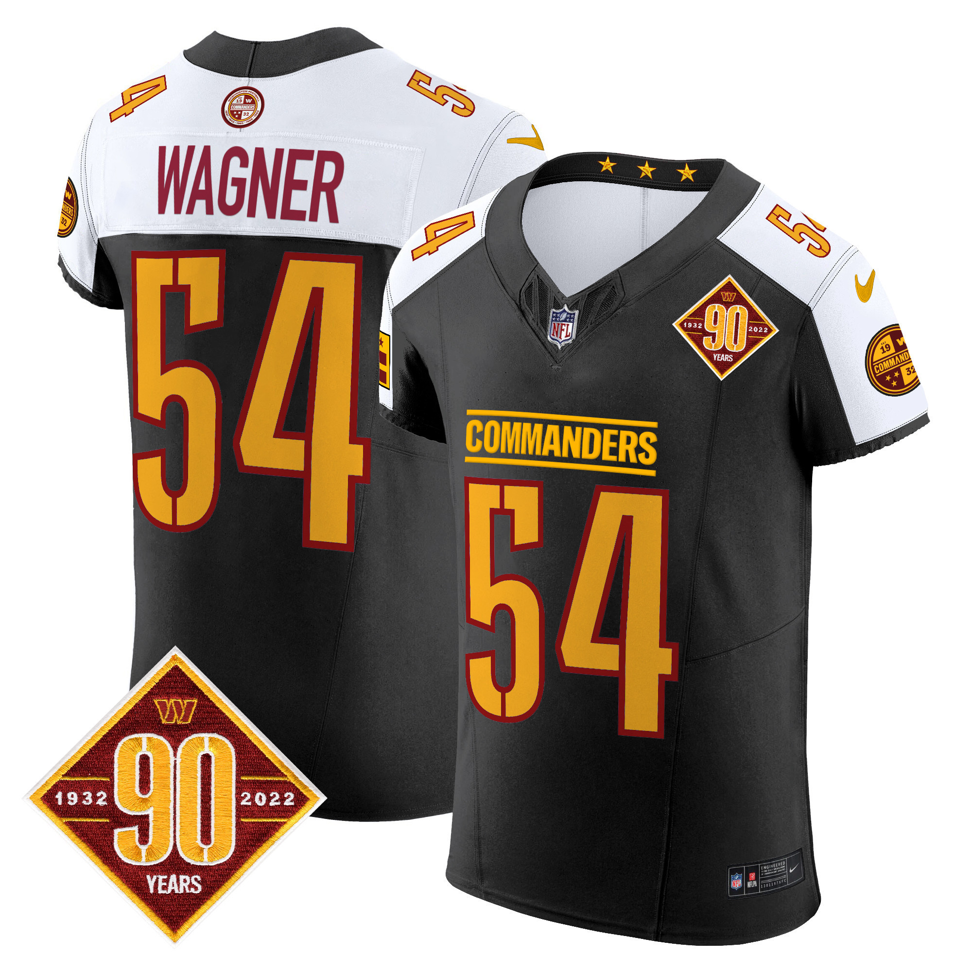 Bobby Wagner Men's Washington Commanders 90th Anniversary Patch Vapor Elite Black Alternate Jersey - All Stitched