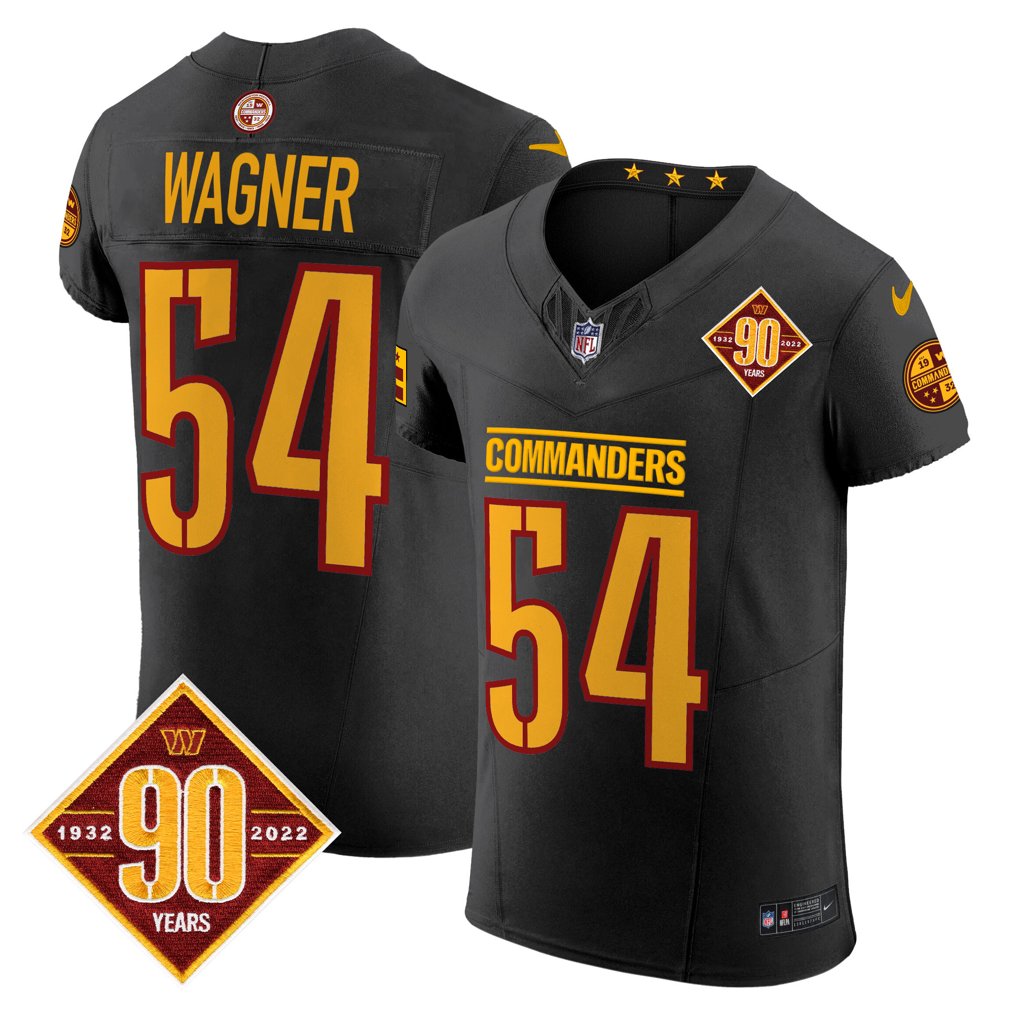 Bobby Wagner Men's Washington Commanders 90th Anniversary Patch Vapor Elite Black Jersey - All Stitched