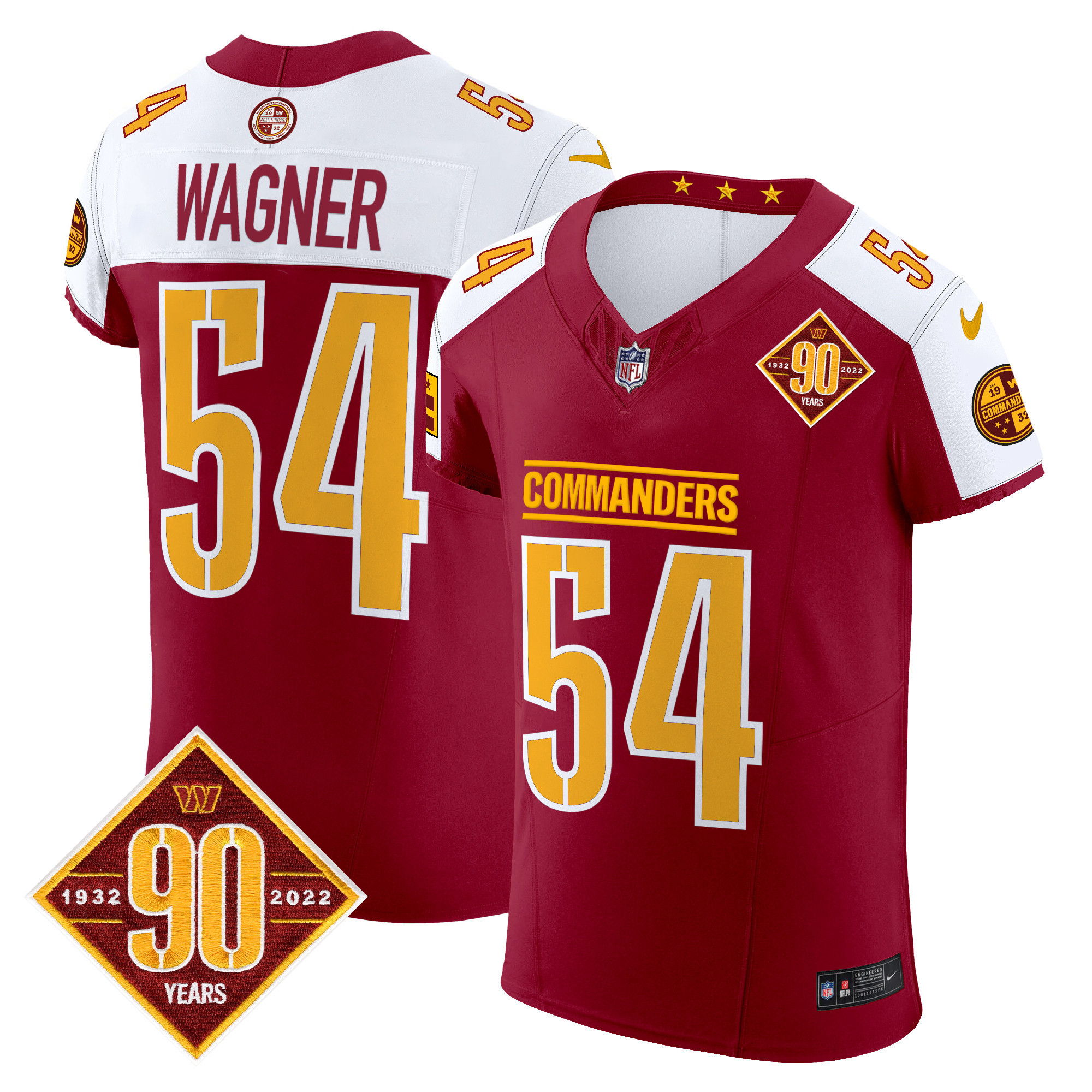 Bobby Wagner Men's Washington Commanders 90th Anniversary Patch Vapor Elite Burgundy Alternate Jersey - All Stitched