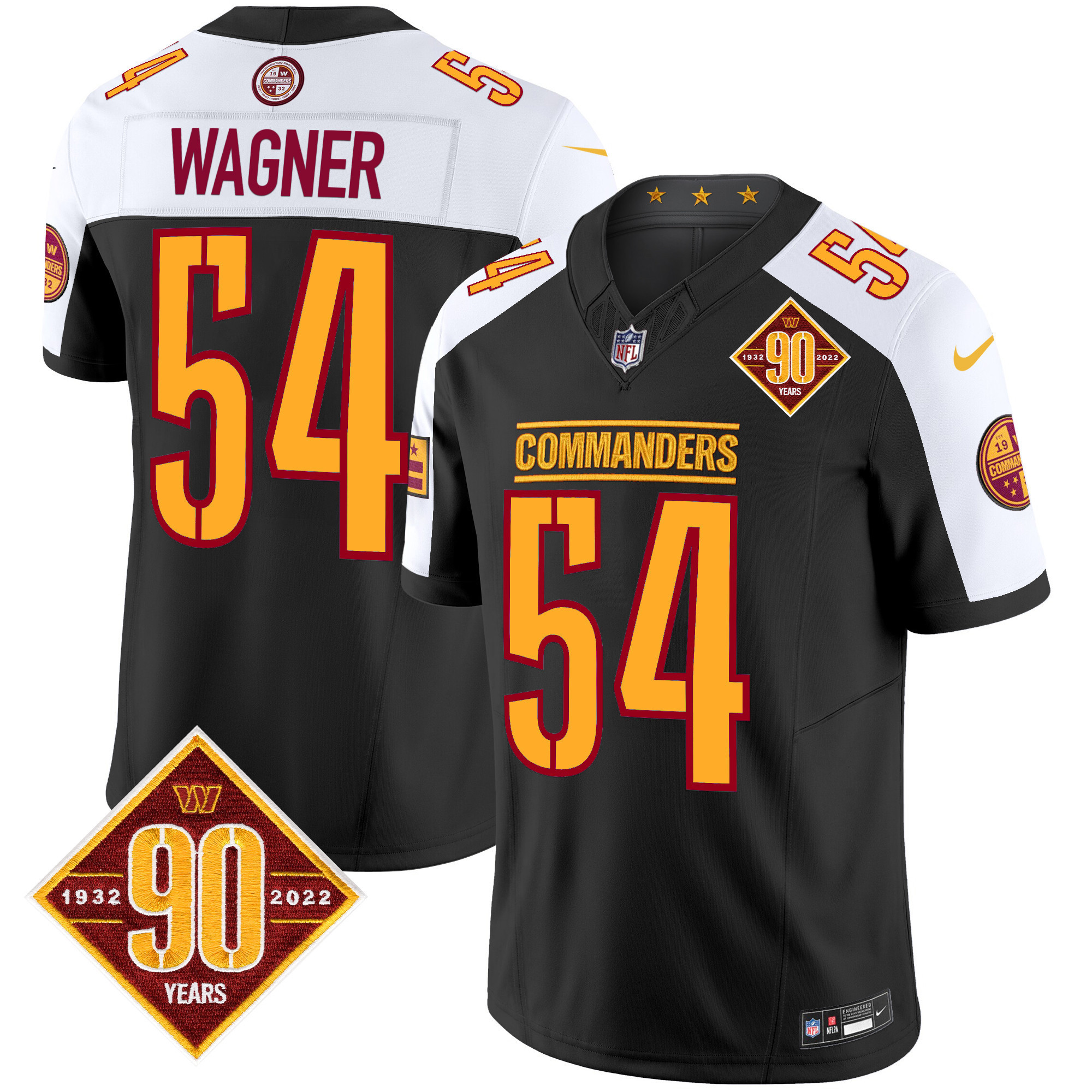 Bobby Wagner Men's Washington Commanders 90th Anniversary Patch Vapor Limited Black Alternate Jersey - All Stitched