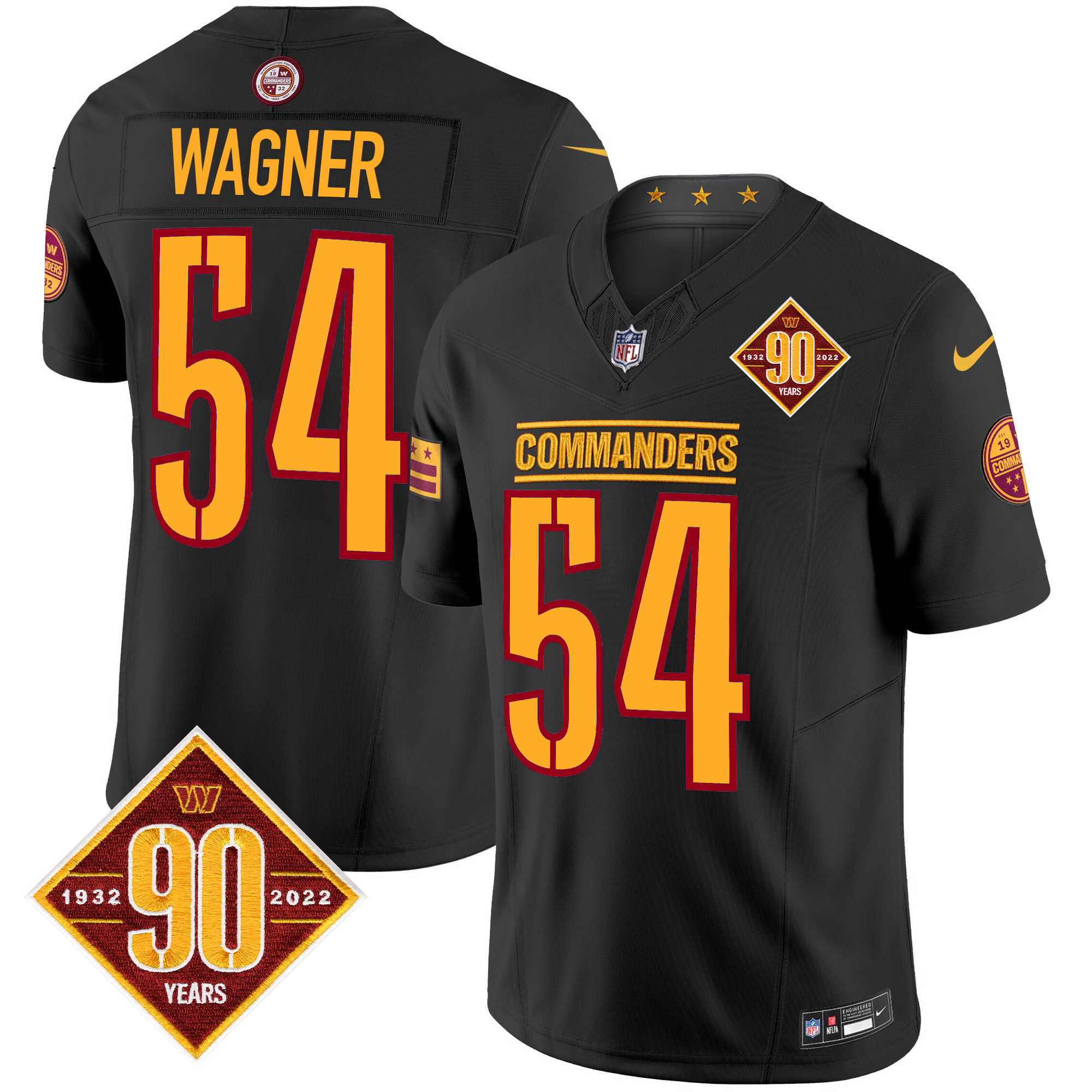 Bobby Wagner Men's Washington Commanders 90th Anniversary Patch Vapor Limited Black Jersey - All Stitched