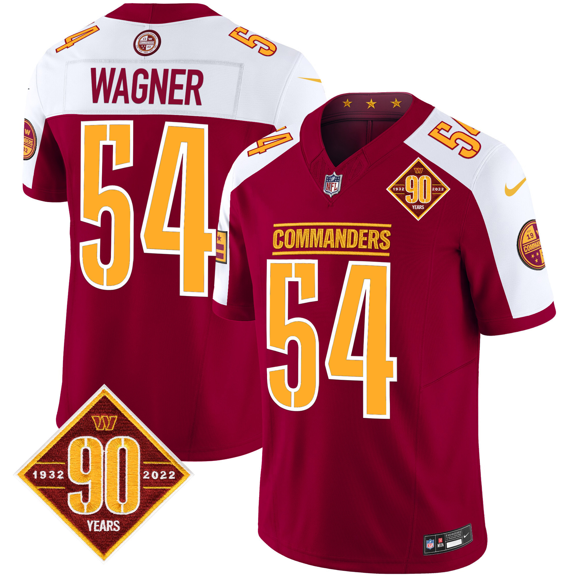 Bobby Wagner Men's Washington Commanders 90th Anniversary Patch Vapor Limited Burgundy Alternate Jersey - All Stitched