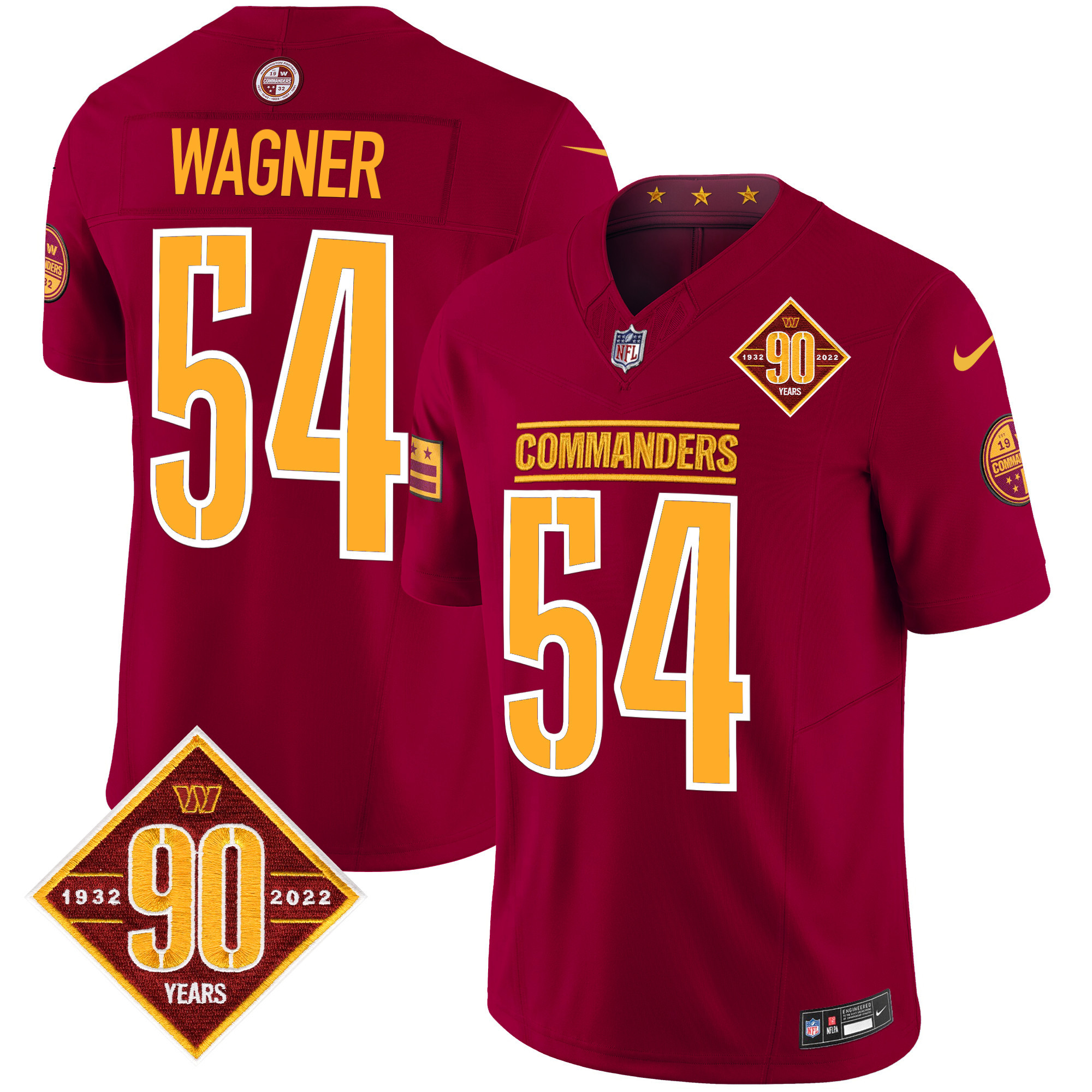 Bobby Wagner Men's Washington Commanders 90th Anniversary Patch Vapor Limited Burgundy Jersey - All Stitched