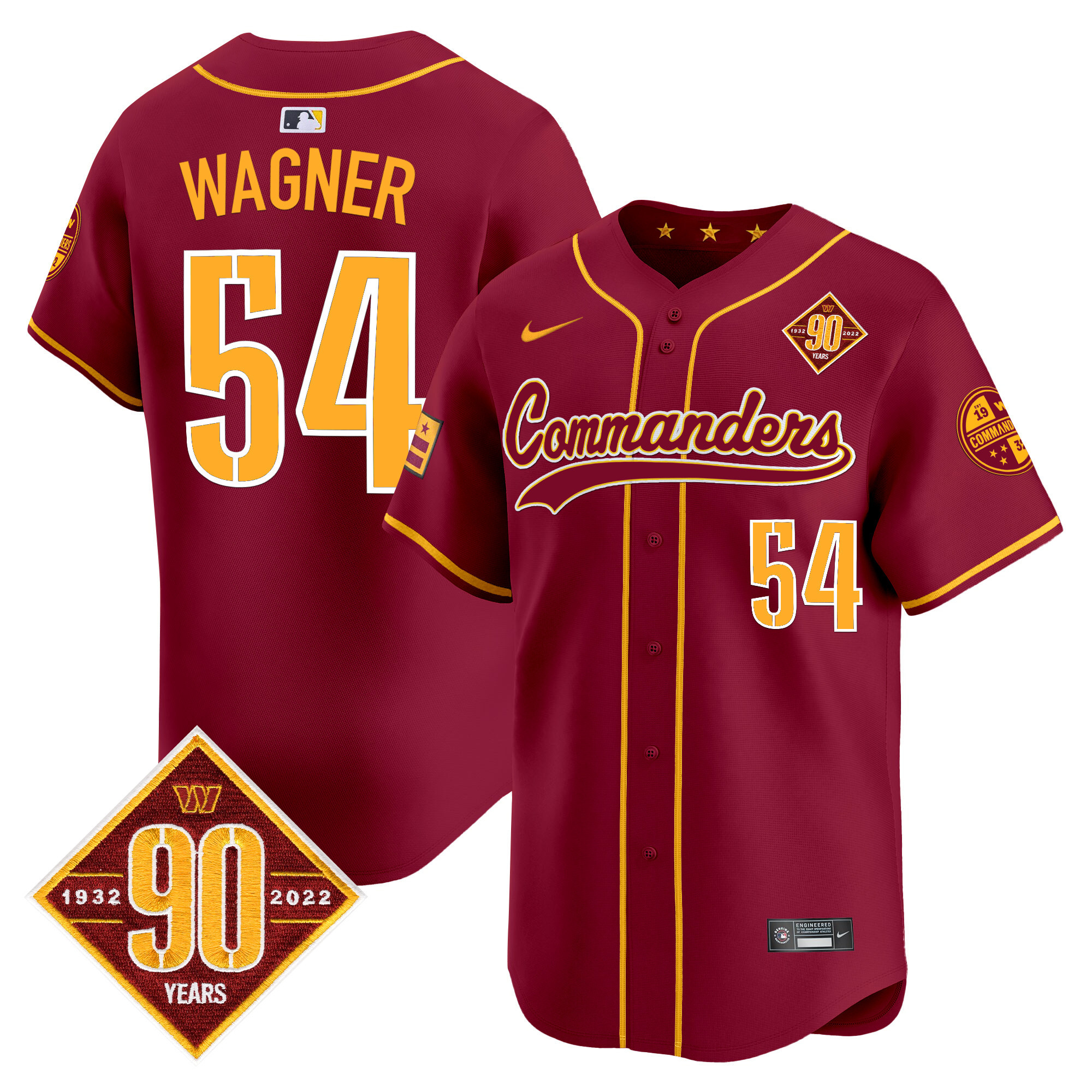 Bobby Wagner Men's Washington Commanders 90th Anniversary Patch Vapor Premier Limited Burgundy Jersey - All Stitched