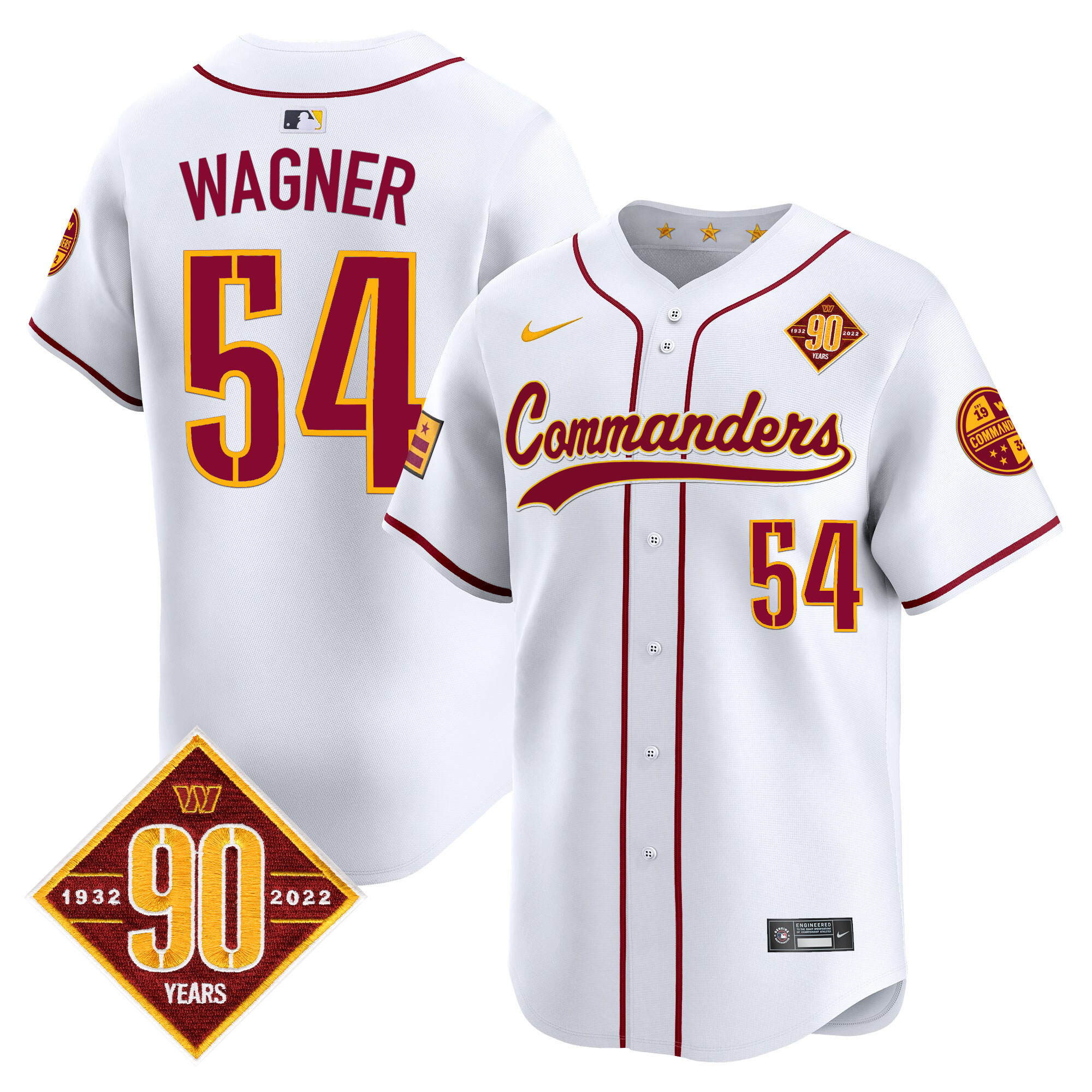 Bobby Wagner Men's Washington Commanders 90th Anniversary Patch Vapor Premier Limited White Jersey - All Stitched