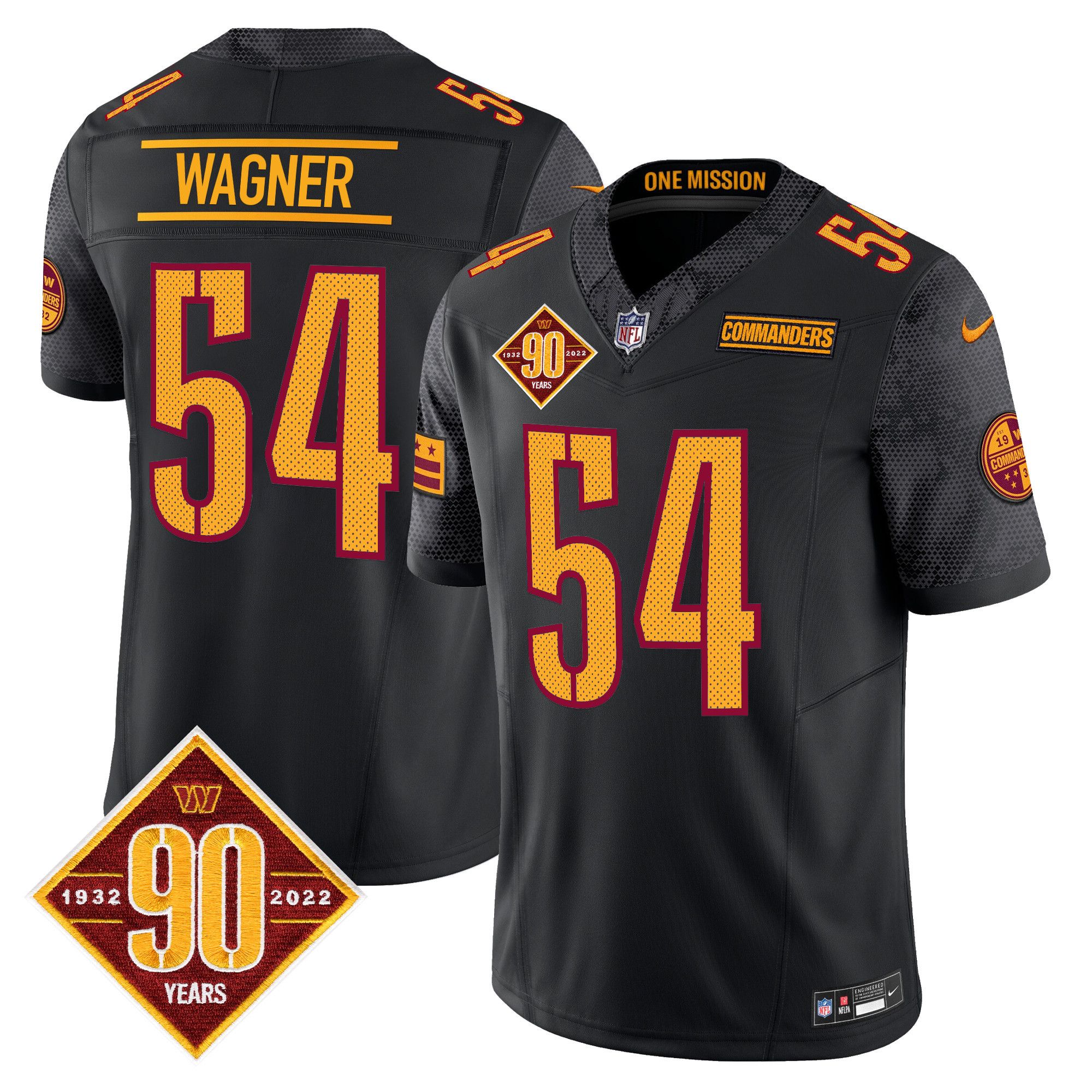 Bobby Wagner Men's Washington Commanders 90th Anniversary Vapor Limited Black Jersey - All Stitched