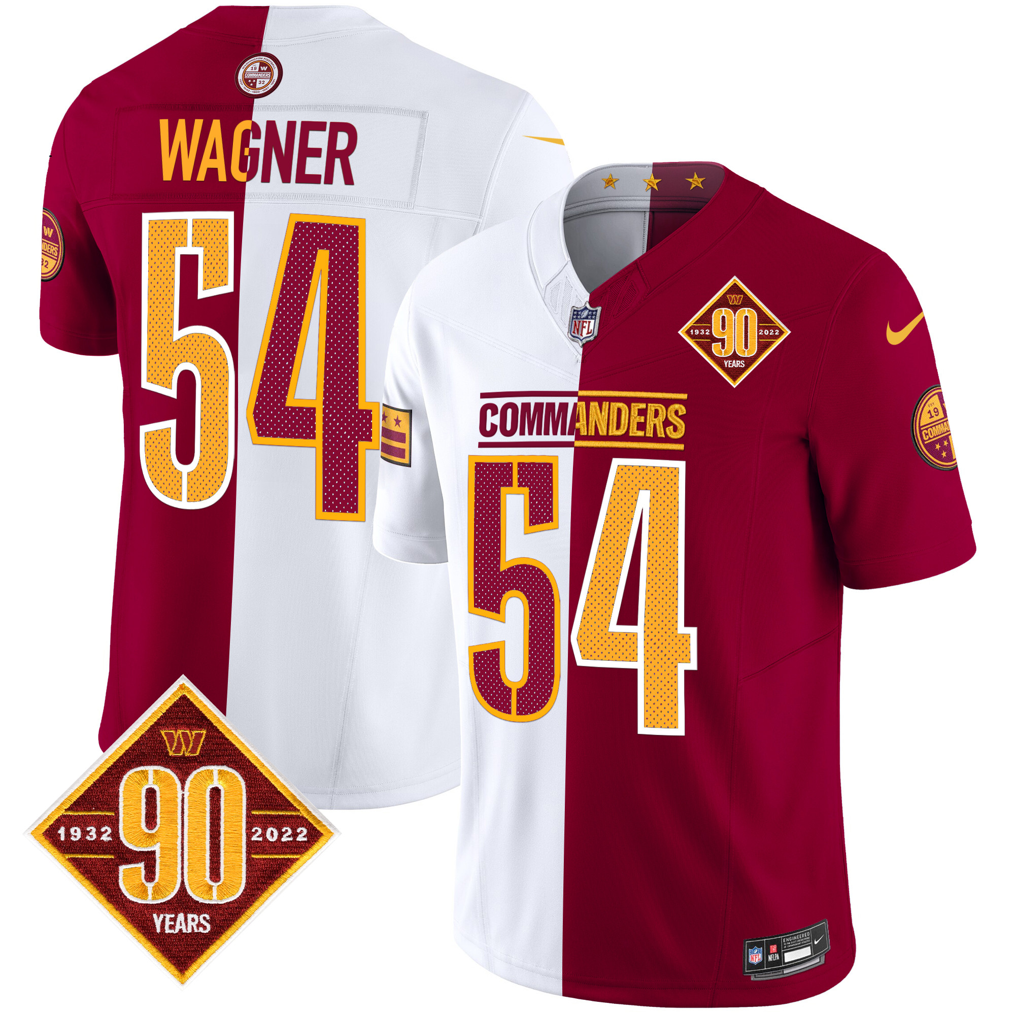 Bobby Wagner Men's Washington Commanders 90th Anniversary Vapor Limited Half Jersey - All Stitched