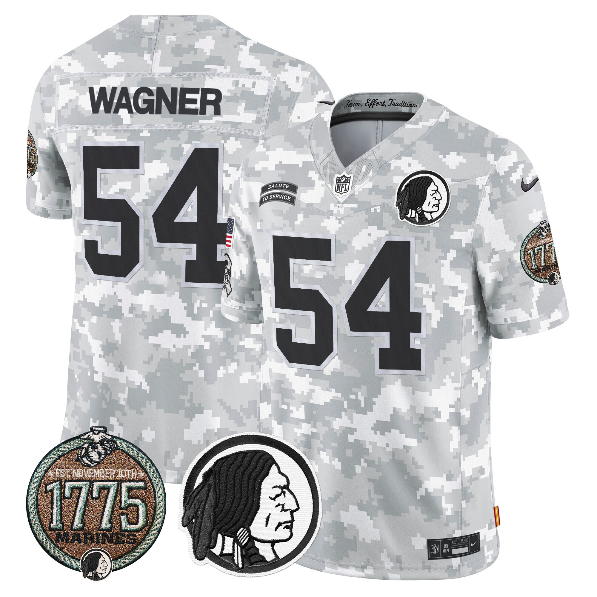 Bobby Wagner Men's Washington Redskins 2024 Salute to Service Establishment Year Patch Vapor Limited Marines Jersey - All Stitched