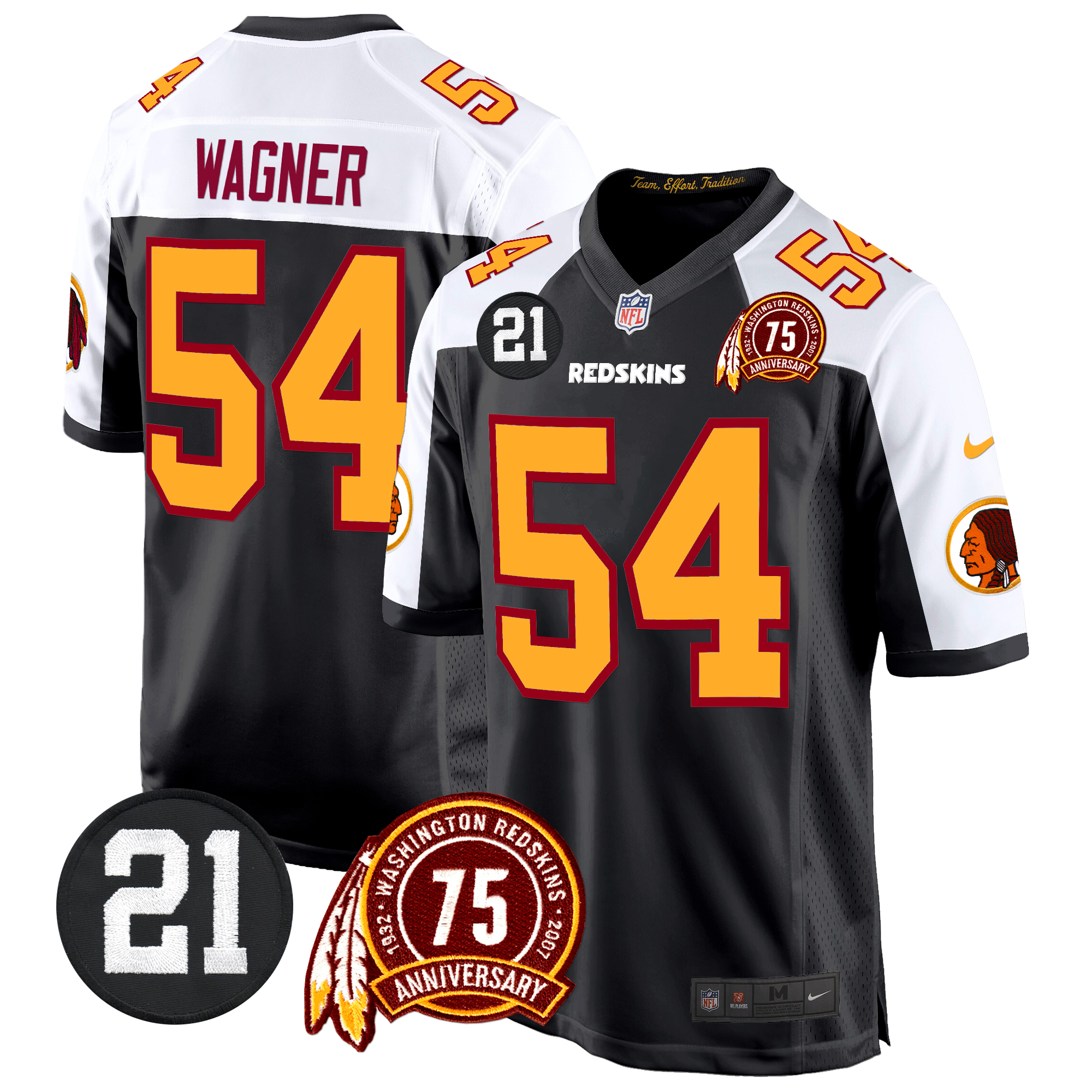 Bobby Wagner Men's Washington Redskins 75th & Sean Taylor Patch Game Black Alternate Jersey - All Stitched