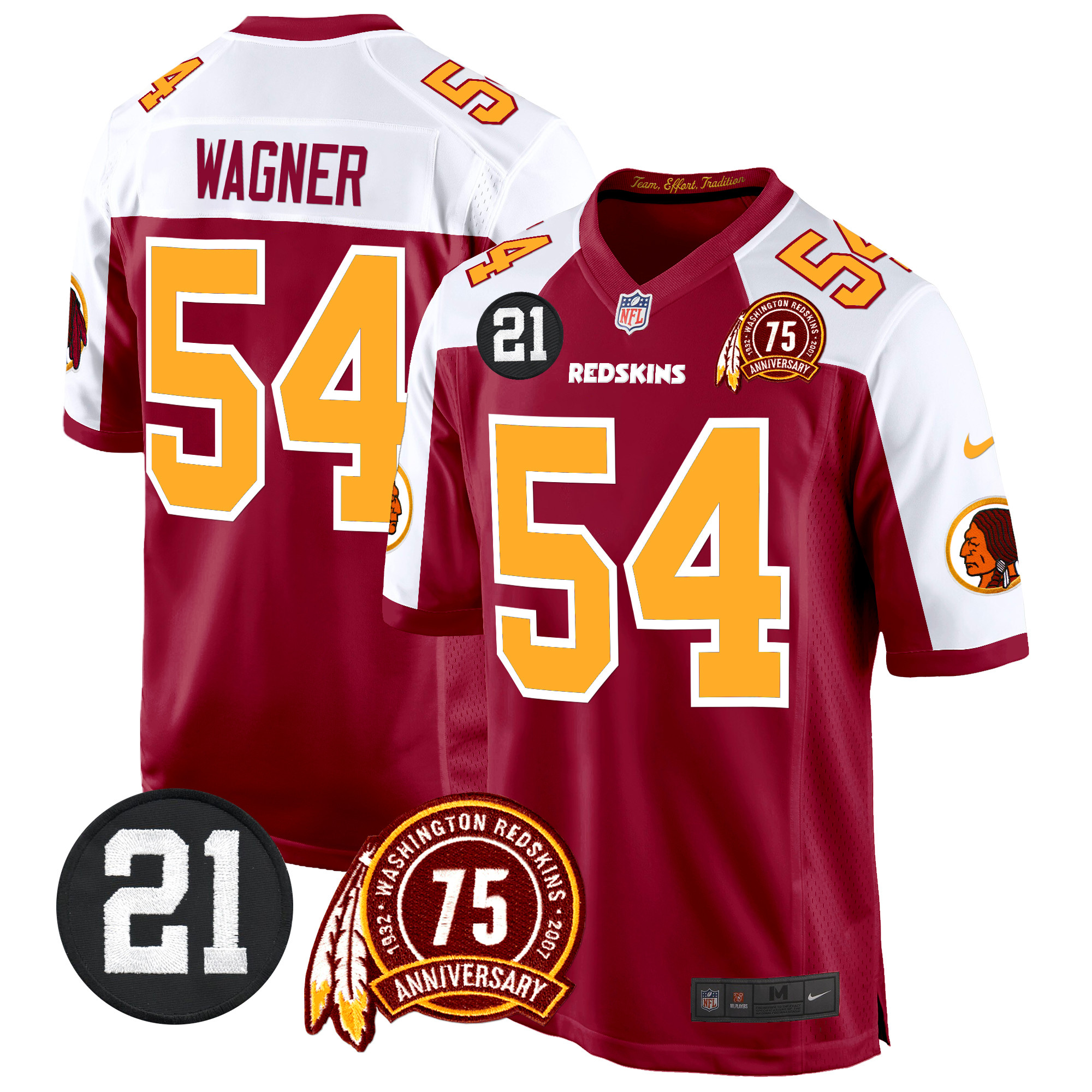 Bobby Wagner Men's Washington Redskins 75th & Sean Taylor Patch Game Burgundy Alternate Jersey - All Stitched
