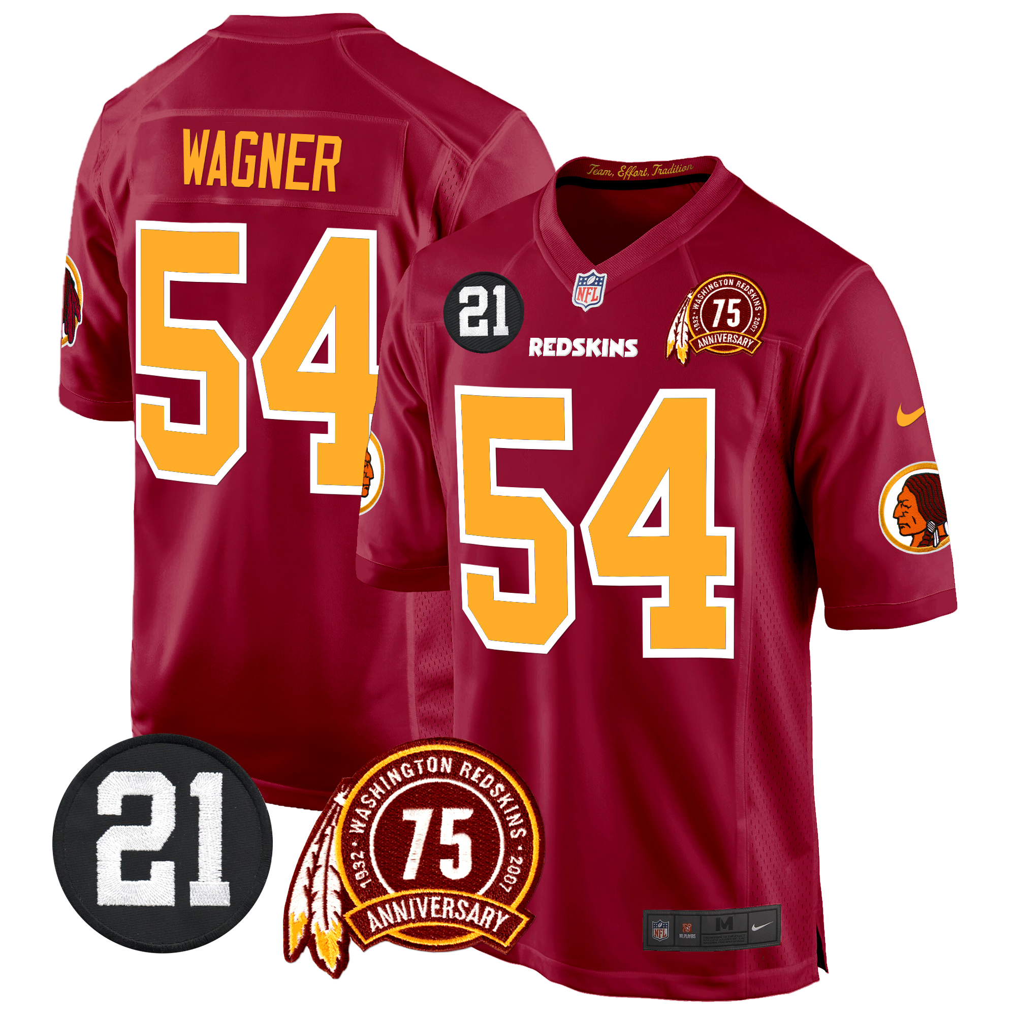Bobby Wagner Men's Washington Redskins 75th & Sean Taylor Patch Game Burgundy Jersey - All Stitched