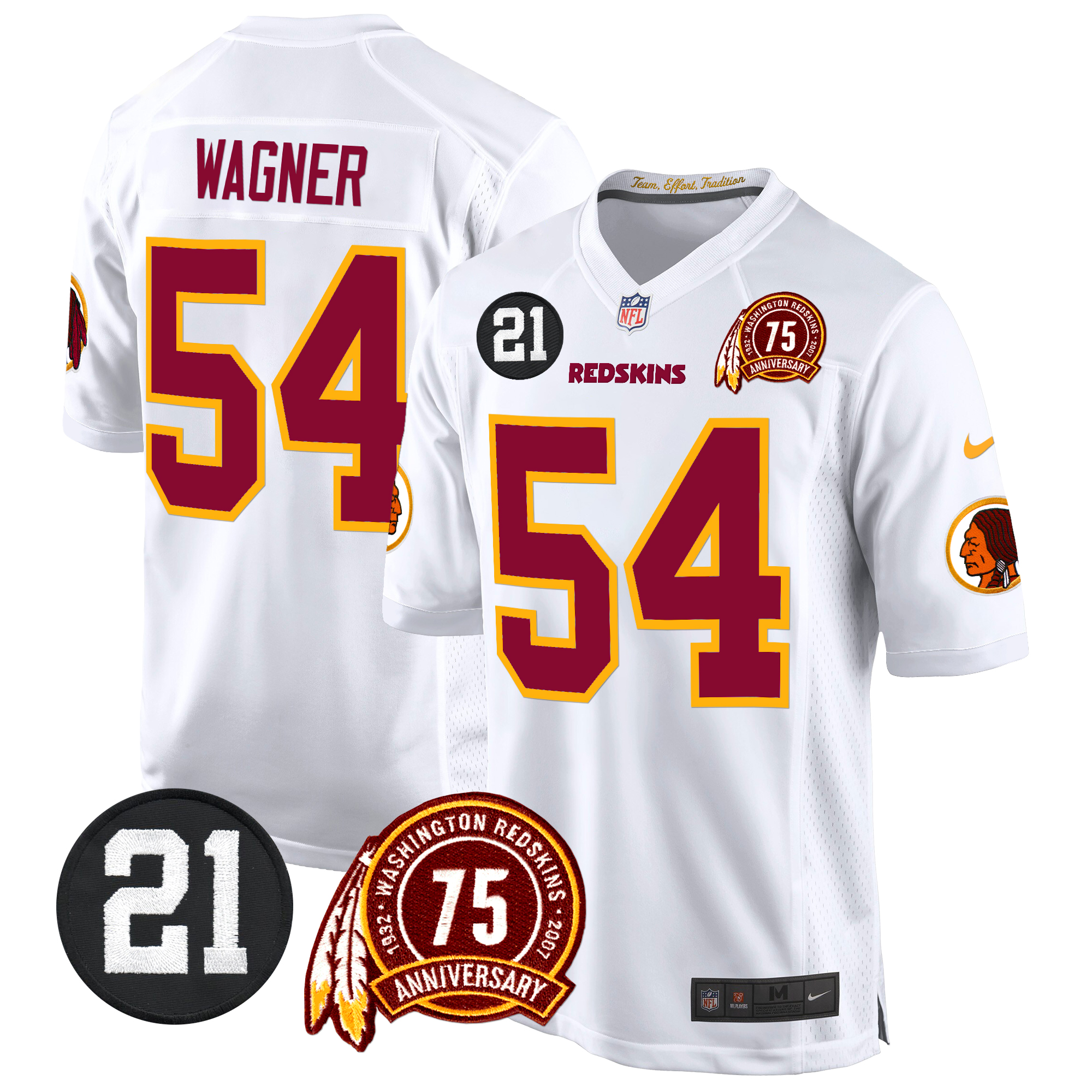 Bobby Wagner Men's Washington Redskins 75th & Sean Taylor Patch Game White Jersey - All Stitched