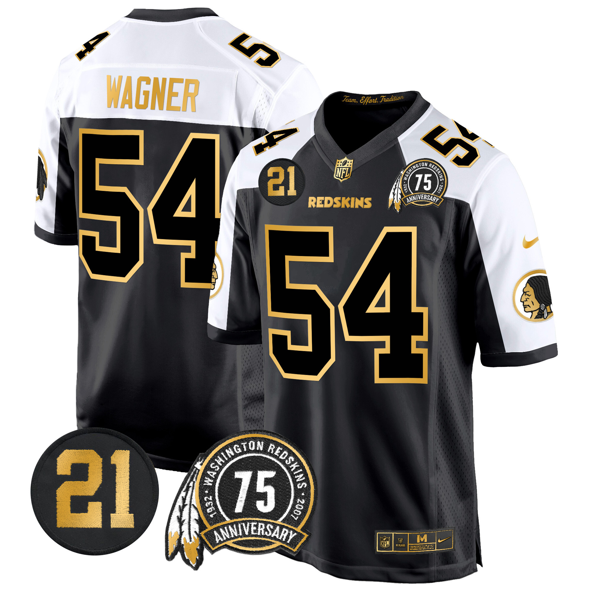 Bobby Wagner Men's Washington Redskins 75th & Sean Taylor Patch Gold Game Alternate Jersey - All Stitched