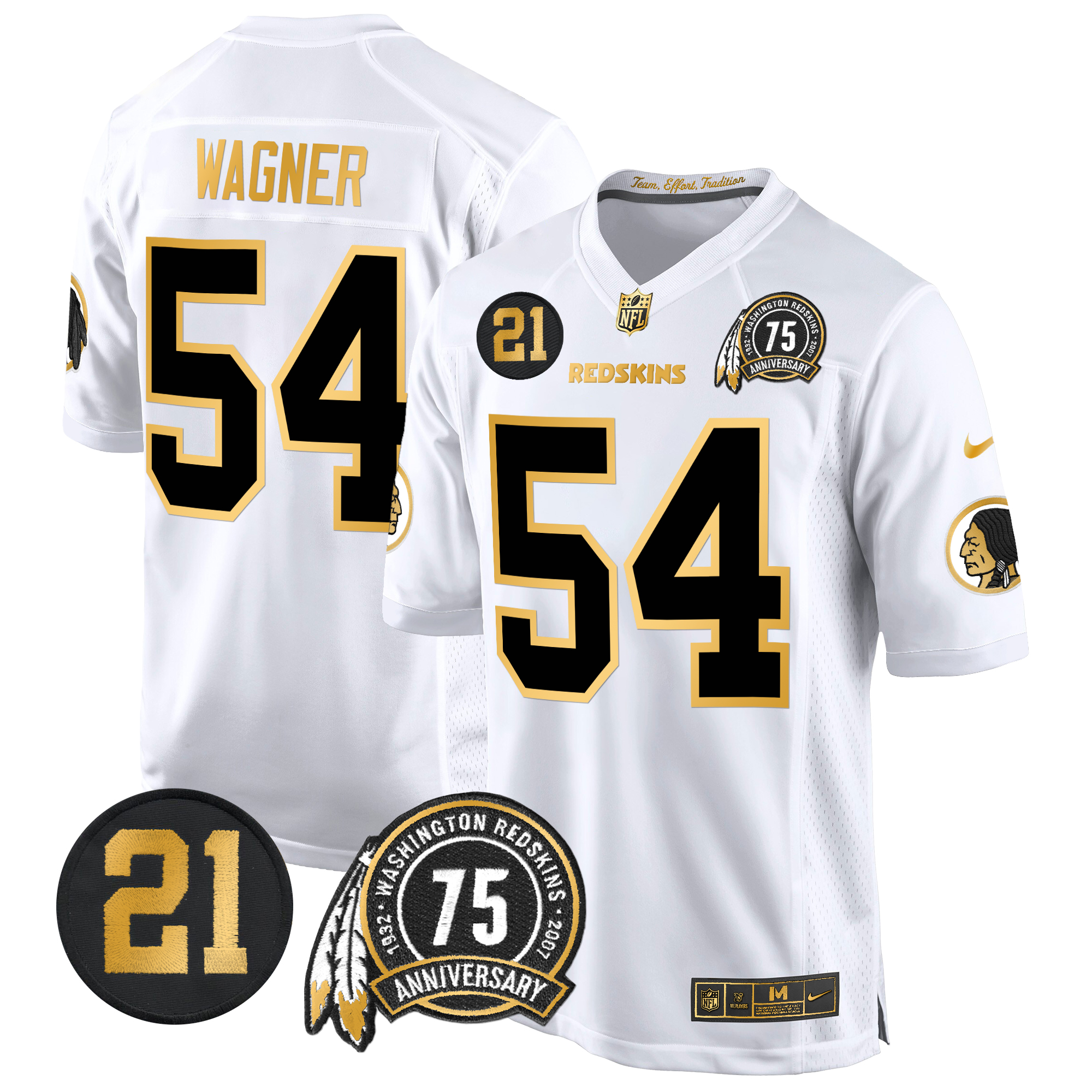 Bobby Wagner Men's Washington Redskins 75th & Sean Taylor Patch Gold Game White Gold Jersey - All Stitched