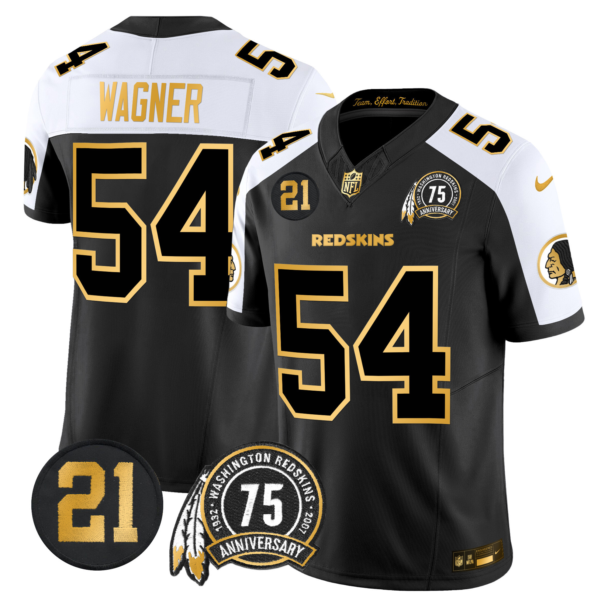 Bobby Wagner Men's Washington Redskins 75th & Sean Taylor Patch Gold Vapor Limited Alternate Jersey - All Stitched