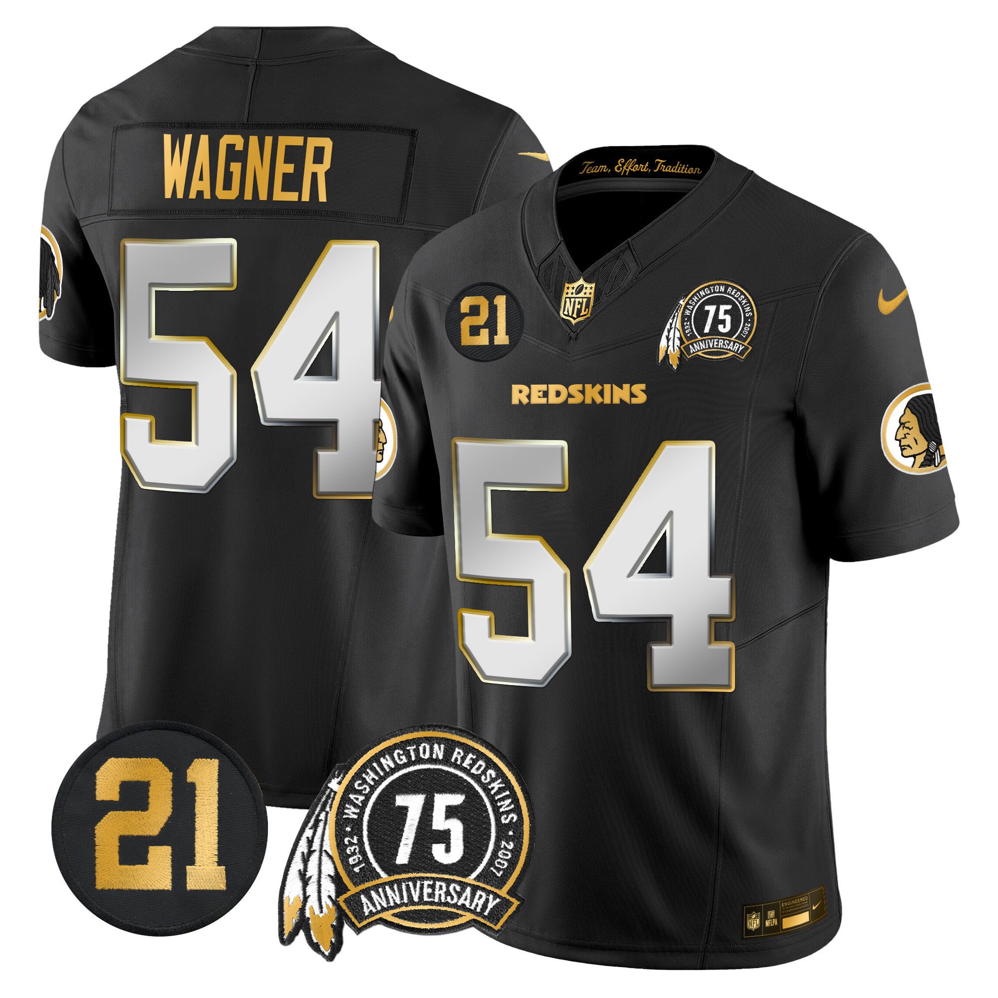 Bobby Wagner Men's Washington Redskins 75th & Sean Taylor Patch Gold Vapor Limited Black Limited Jersey - All Stitched