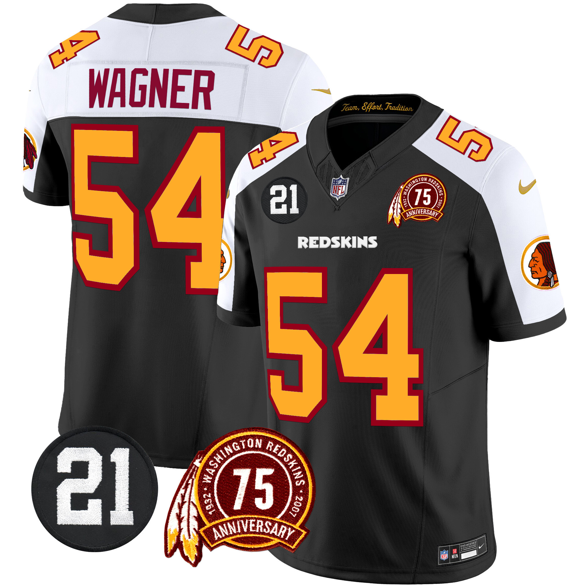 Bobby Wagner Men's Washington Redskins 75th & Sean Taylor Patch Vapor Limited Black Alternate Jersey - All Stitched
